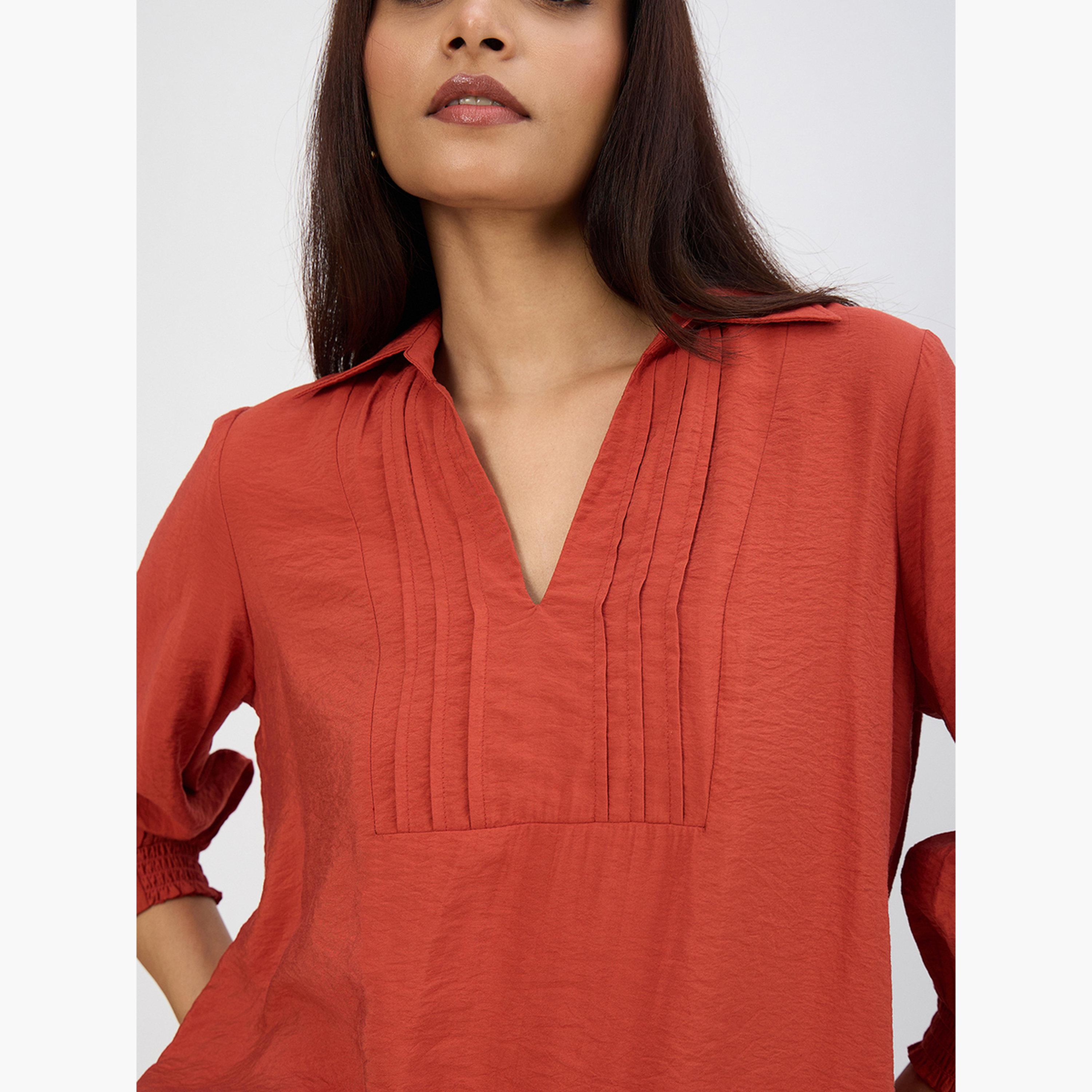 Femmella Women Rust Pleat Detail Top with Trousers Co-Ords-women-clothing-coordsets-image-6