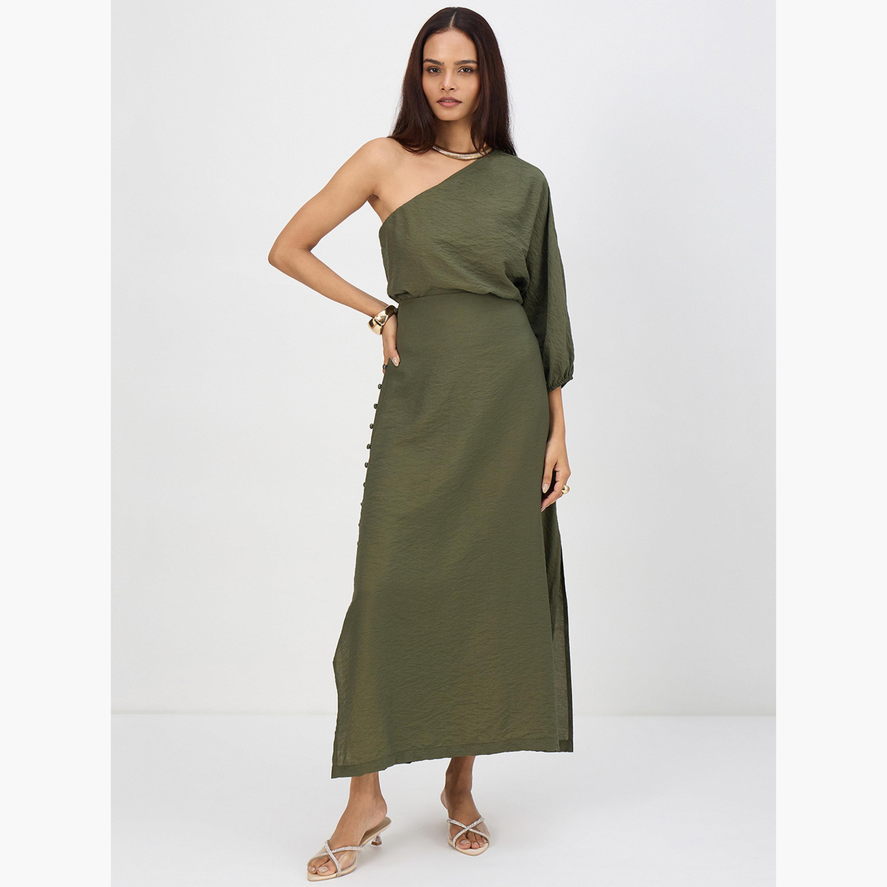 طقم منسق من تنورة وبلوزة بكتف واحد-women-clothing-coordsets-image-1
