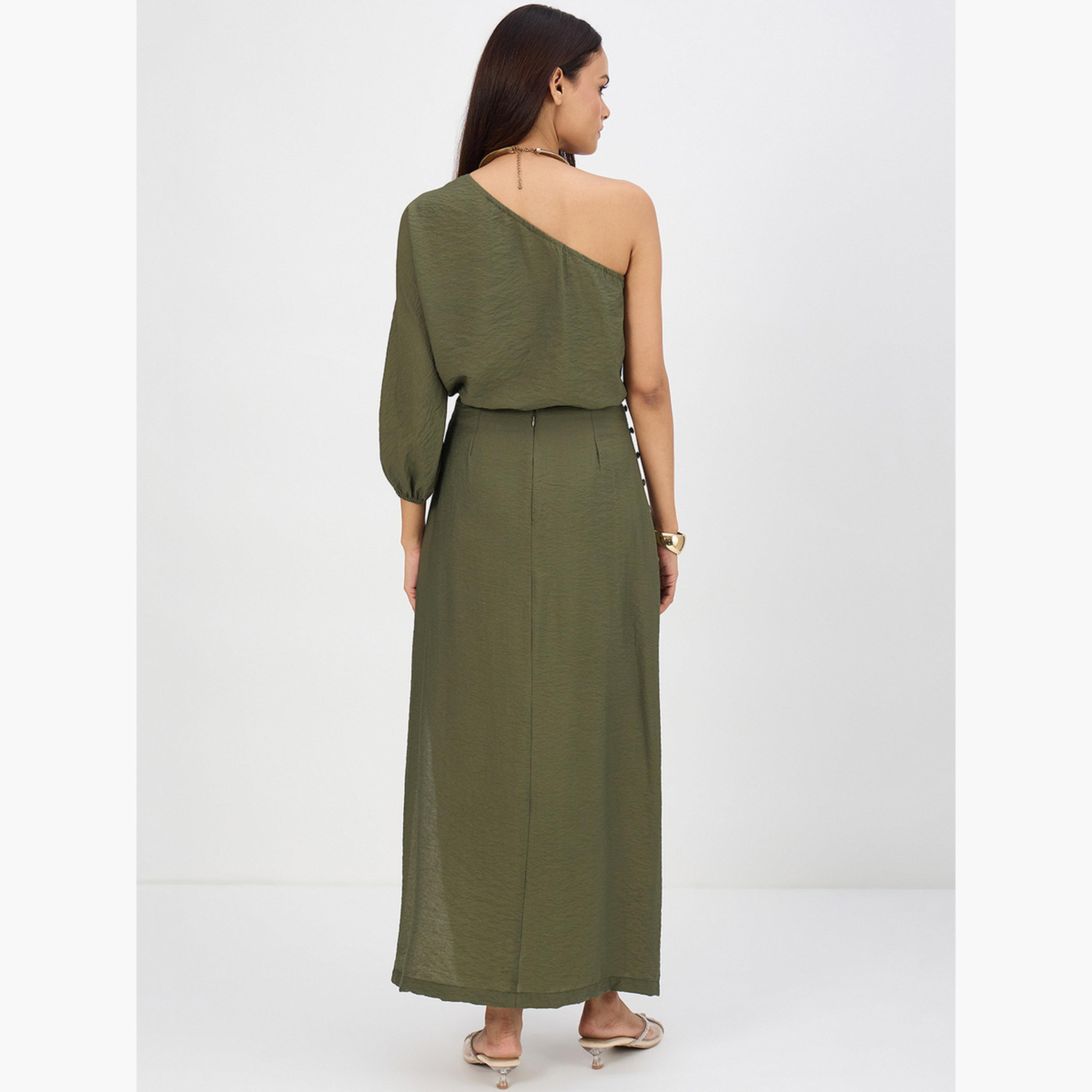 طقم منسق من تنورة وبلوزة بكتف واحد-women-clothing-coordsets-image-2