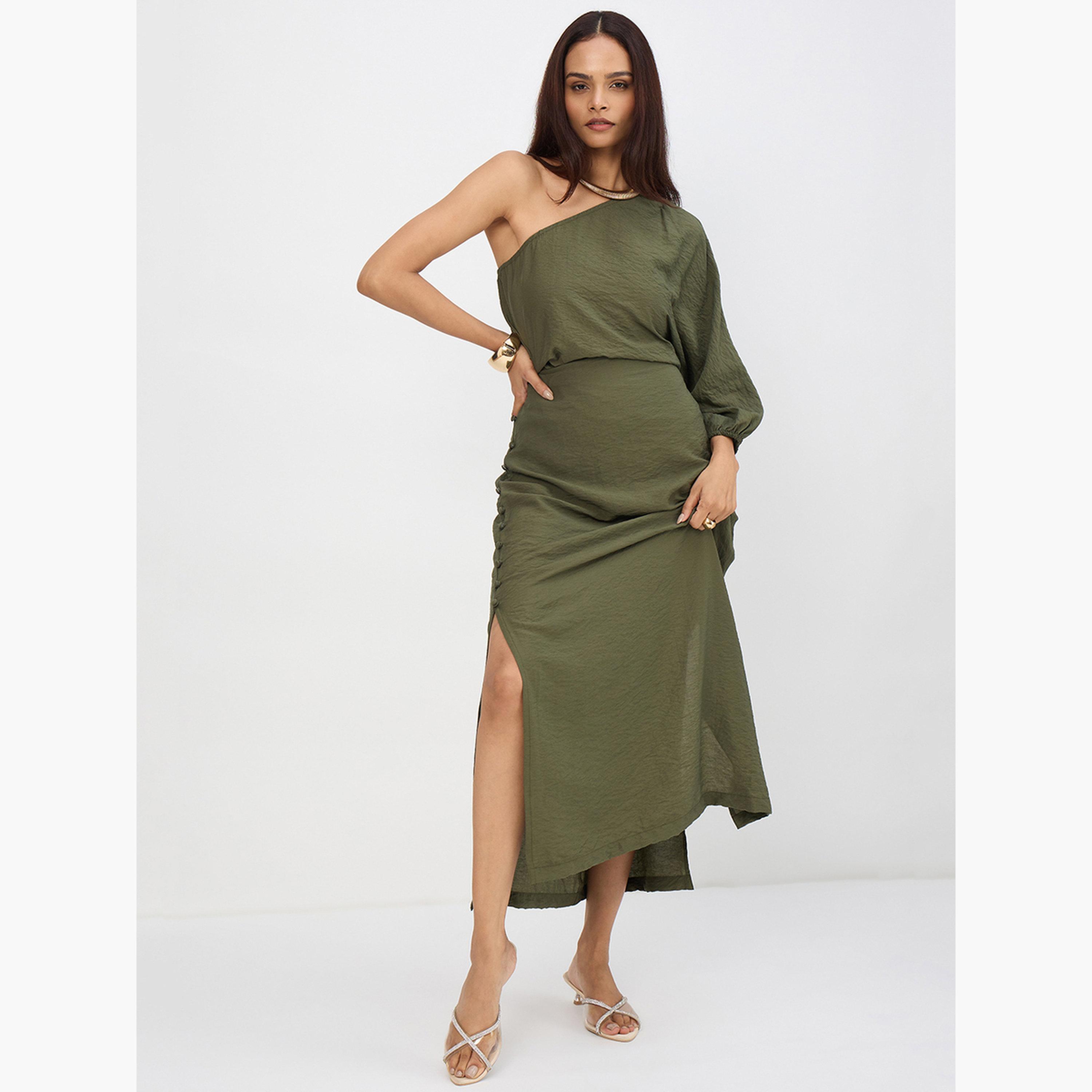طقم منسق من تنورة وبلوزة بكتف واحد-women-clothing-coordsets-image-5