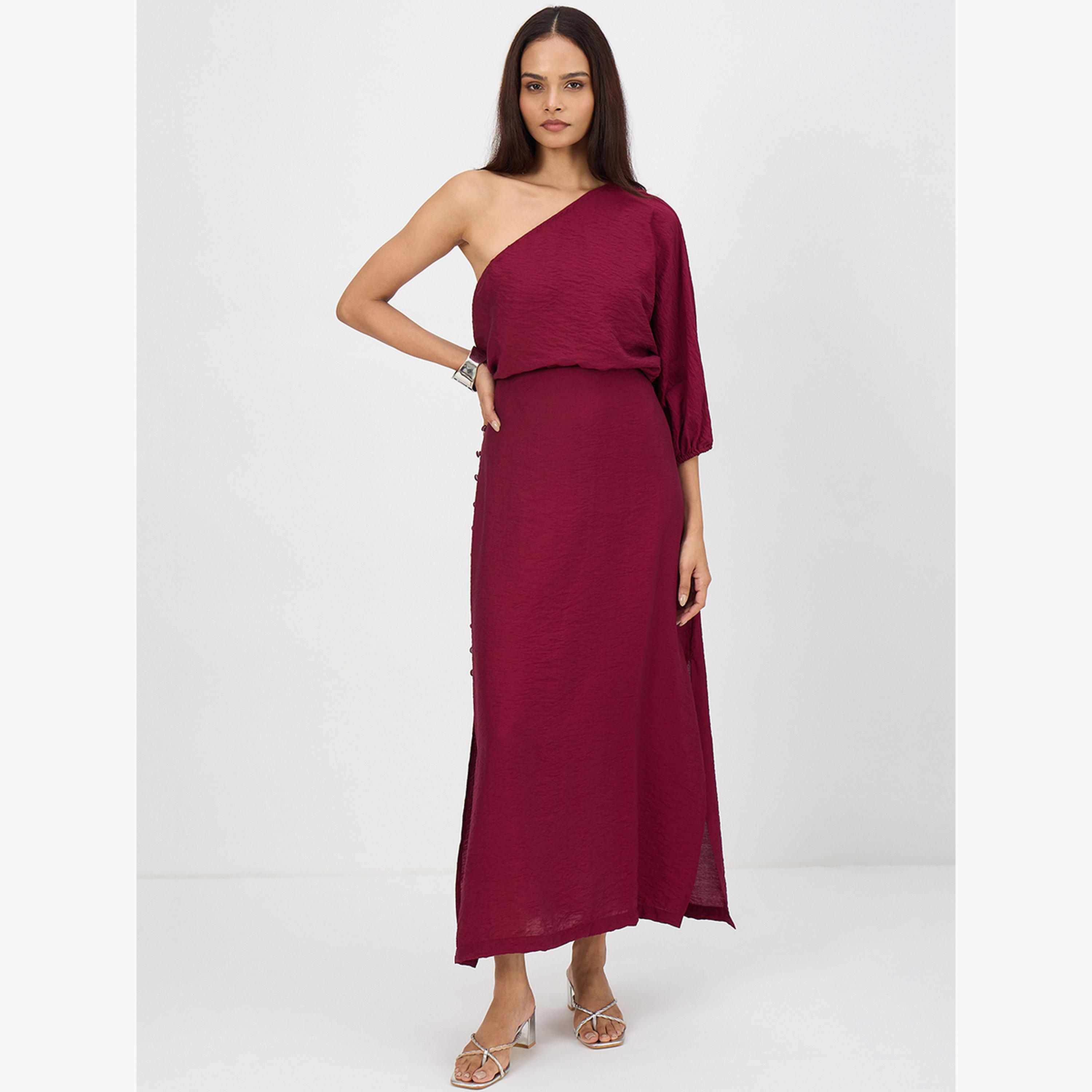 طقم منسق من تنورة وبلوزة بكتف واحد-women-clothing-coordsets-image-1