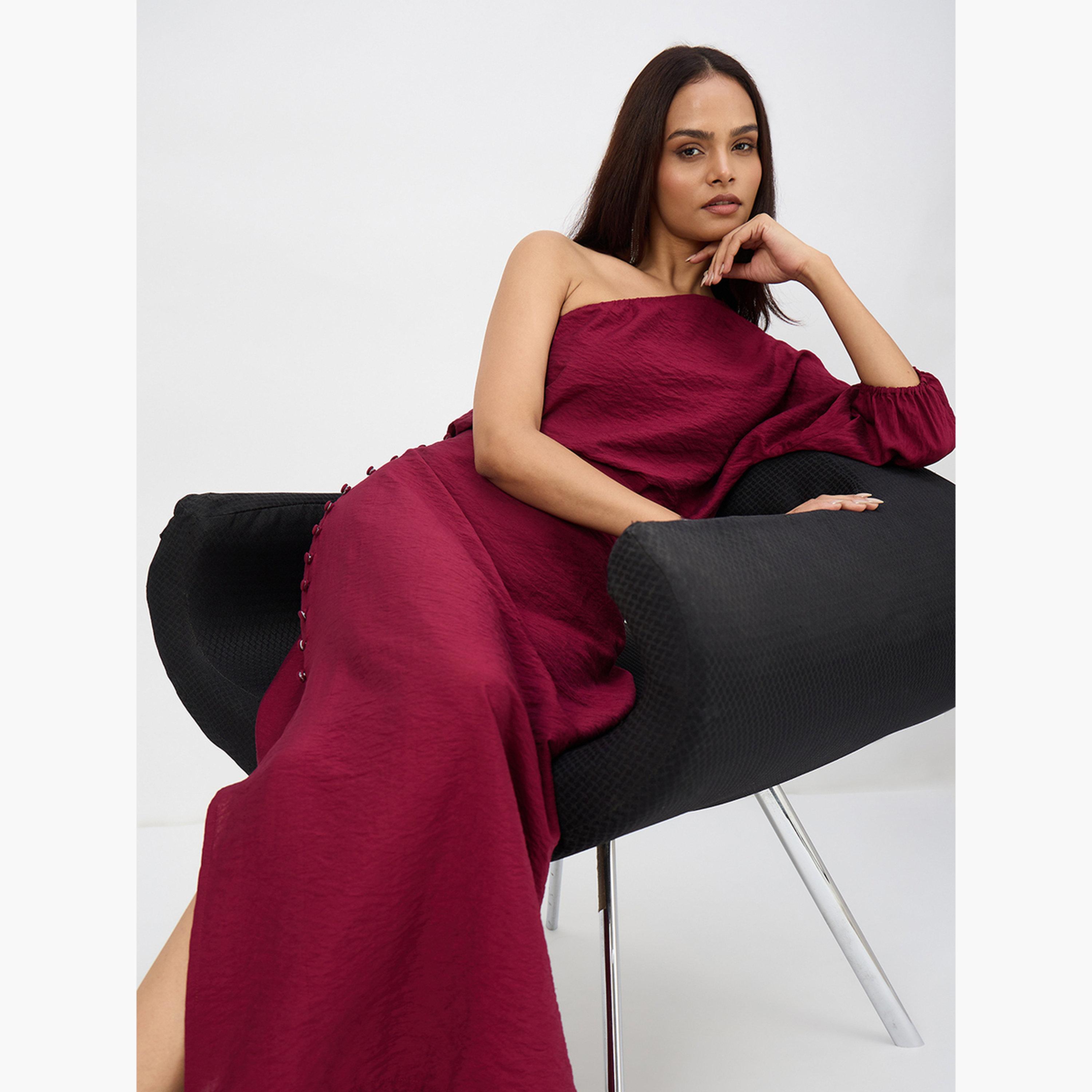 طقم منسق من تنورة وبلوزة بكتف واحد-women-clothing-coordsets-image-4