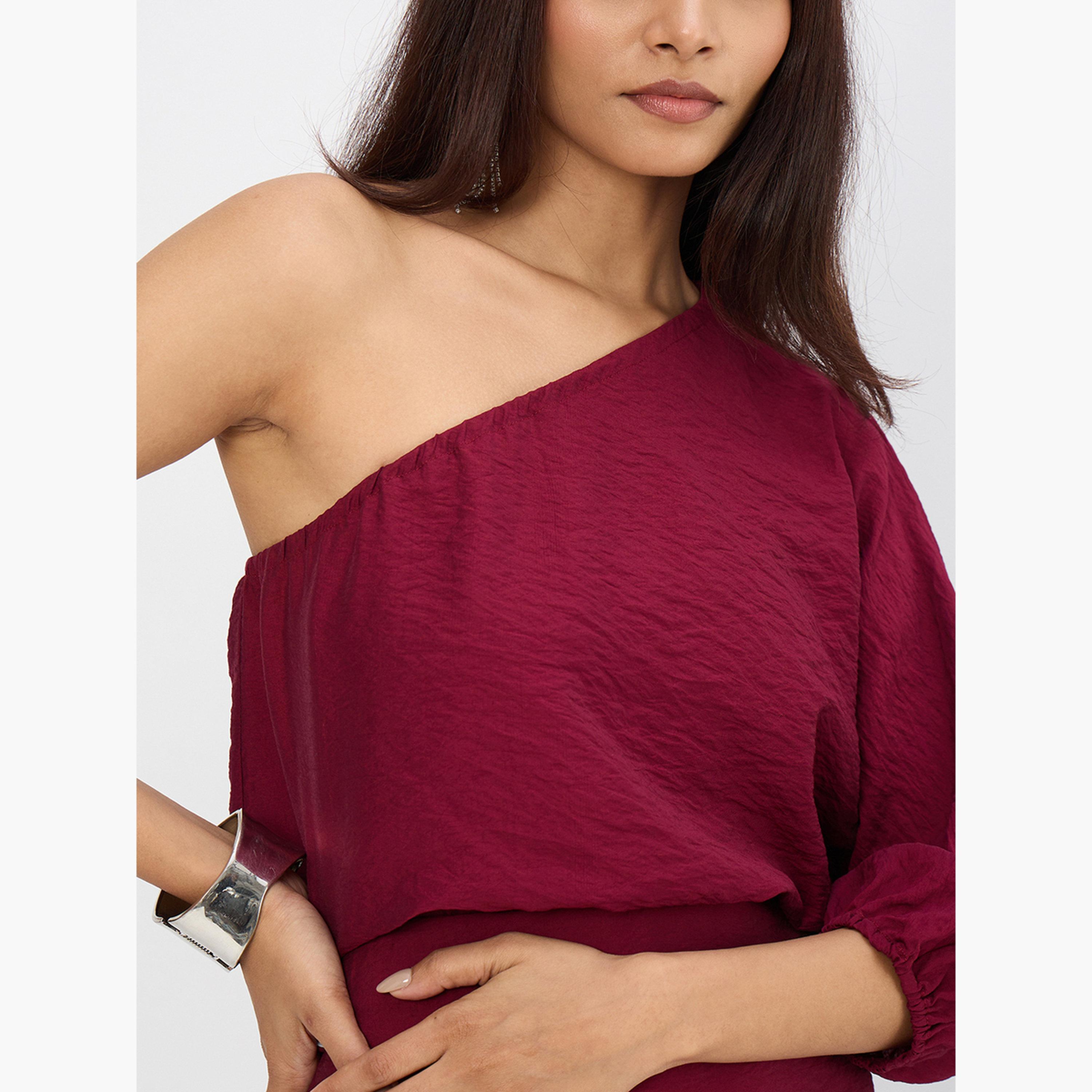 طقم منسق من تنورة وبلوزة بكتف واحد-women-clothing-coordsets-image-6