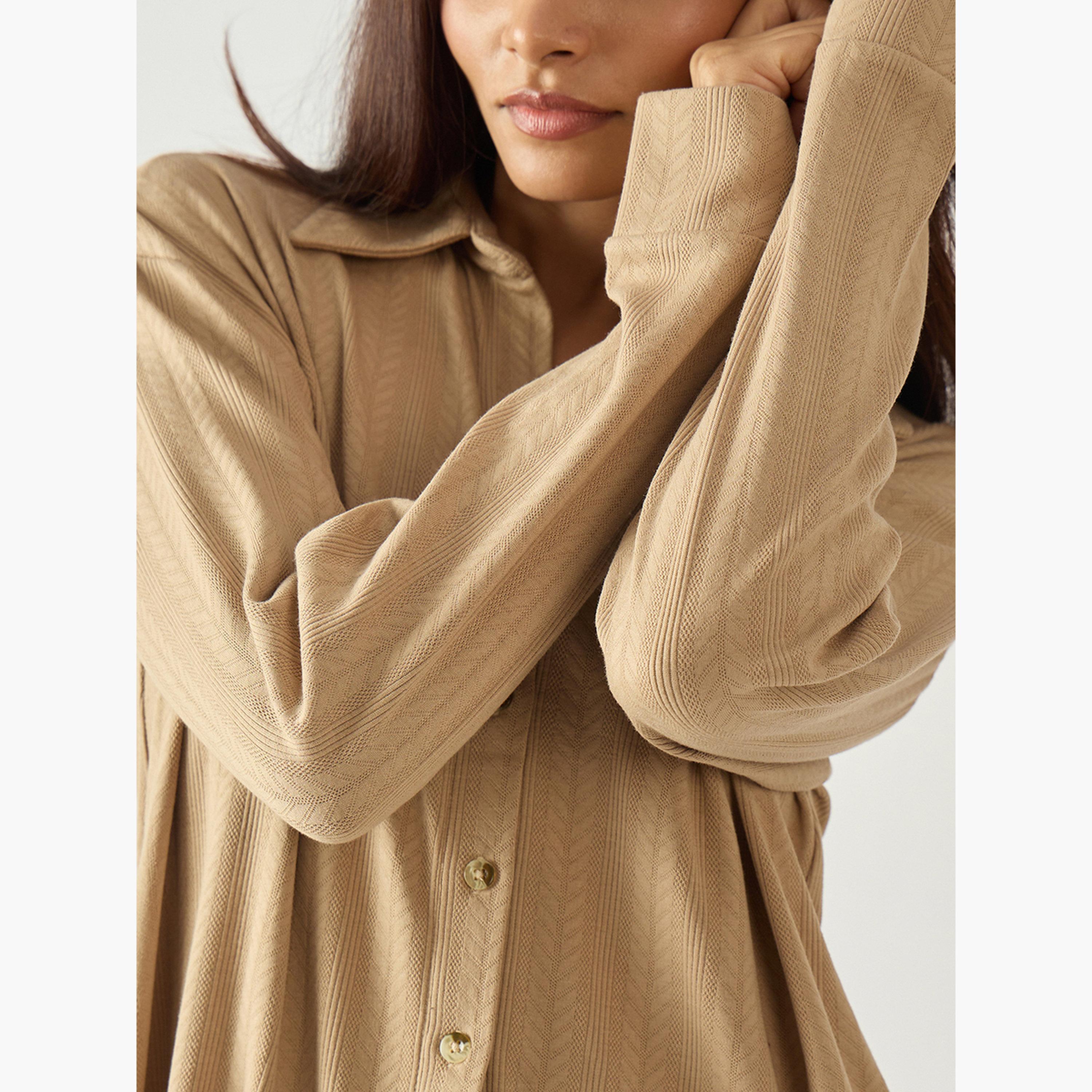 طقم ملابس منزلية قميص وبنطلون جيرسيه بنسيج بارز-women-clothing-nightwear-pyjamas-longsets-image-6