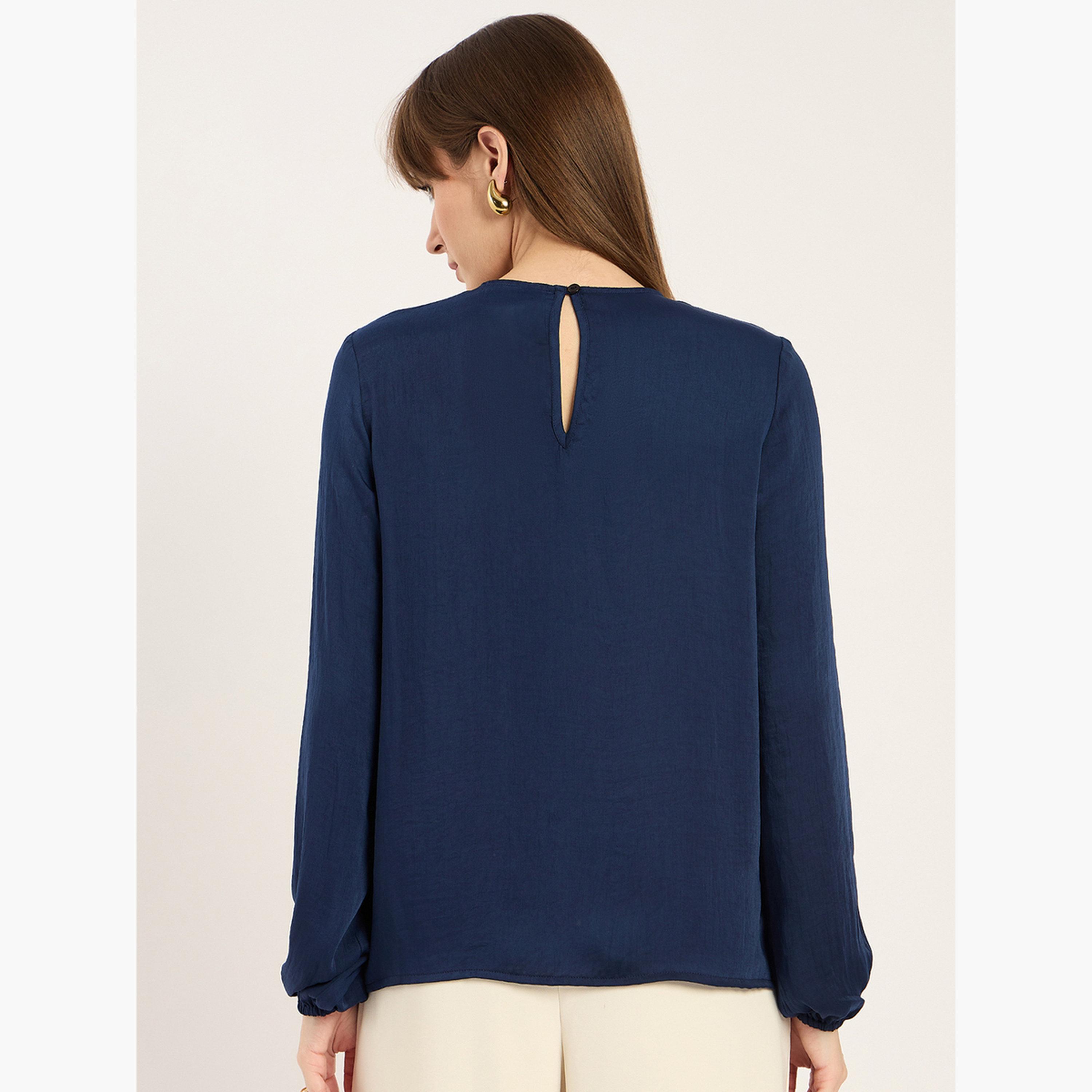 بلوزة بحافة دانتيل وأكمام طويلة-women-clothing-shirtsandblouses-blouses-image-2