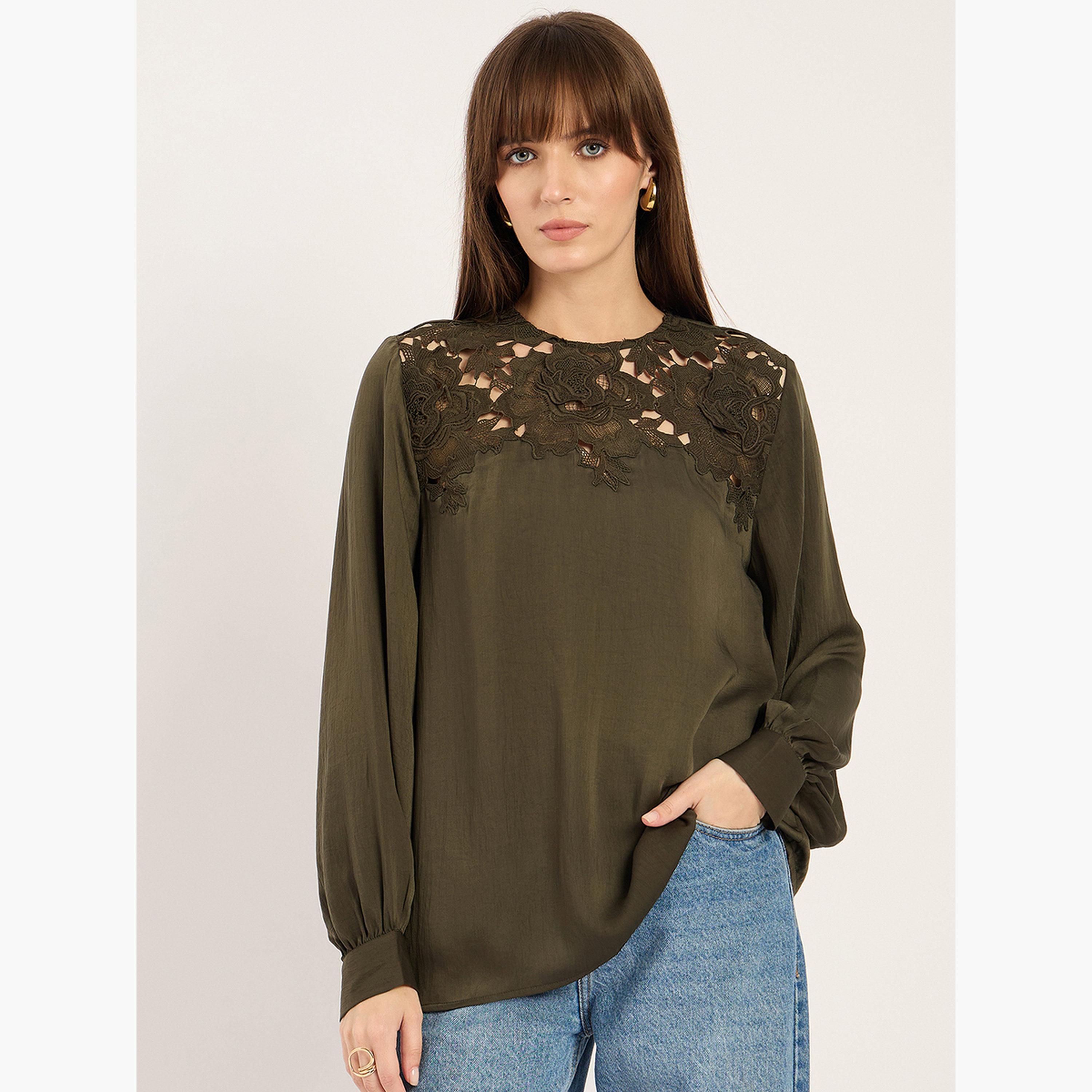 بلوزة بأكمام بالون ودانتيل-women-clothing-shirtsandblouses-blouses-image-1