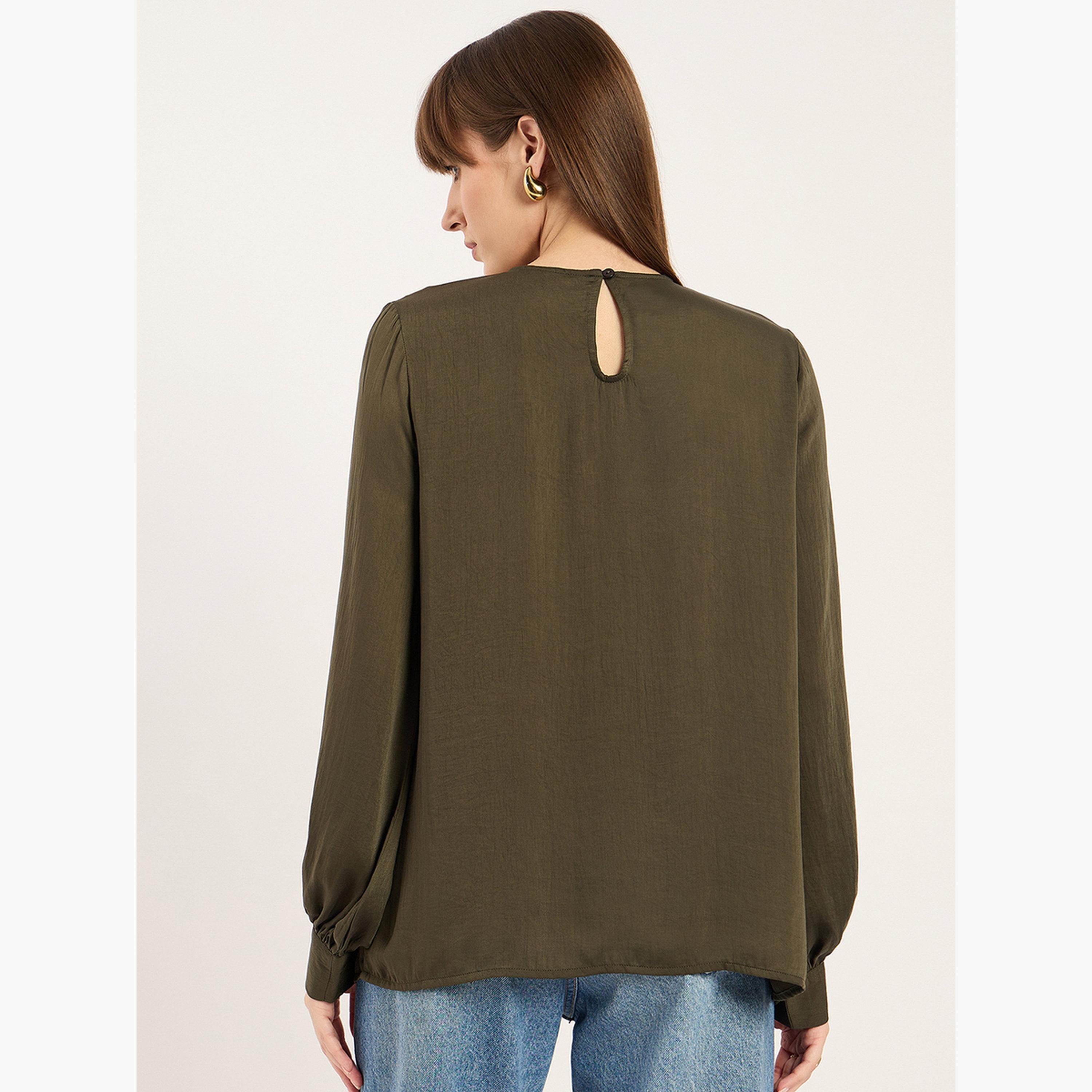 Femmella Women Olive Lace Balloon Sleeve Top-women-clothing-shirtsandblouses-blouses-image-2