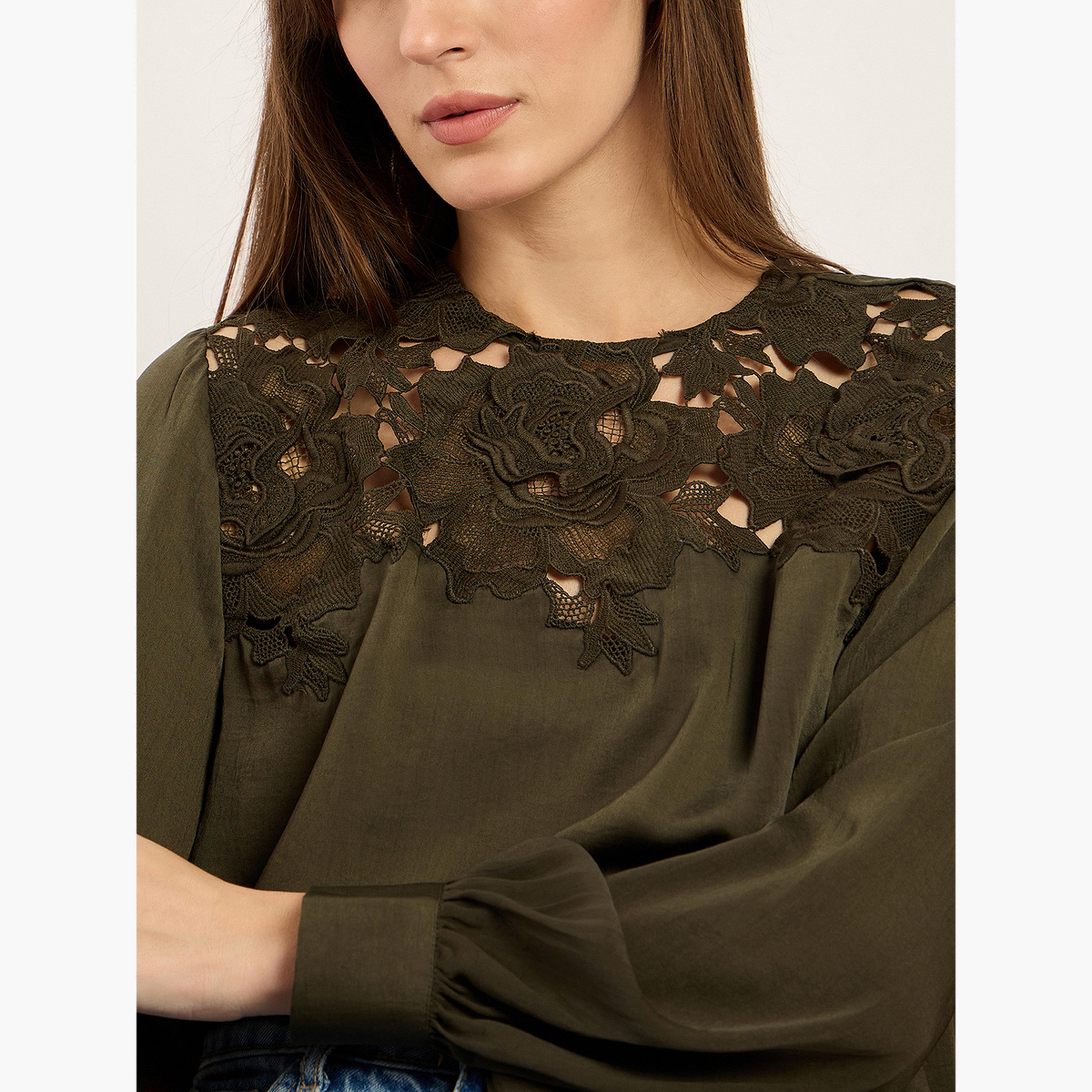 Femmella Women Olive Lace Balloon Sleeve Top-women-clothing-shirtsandblouses-blouses-image-6