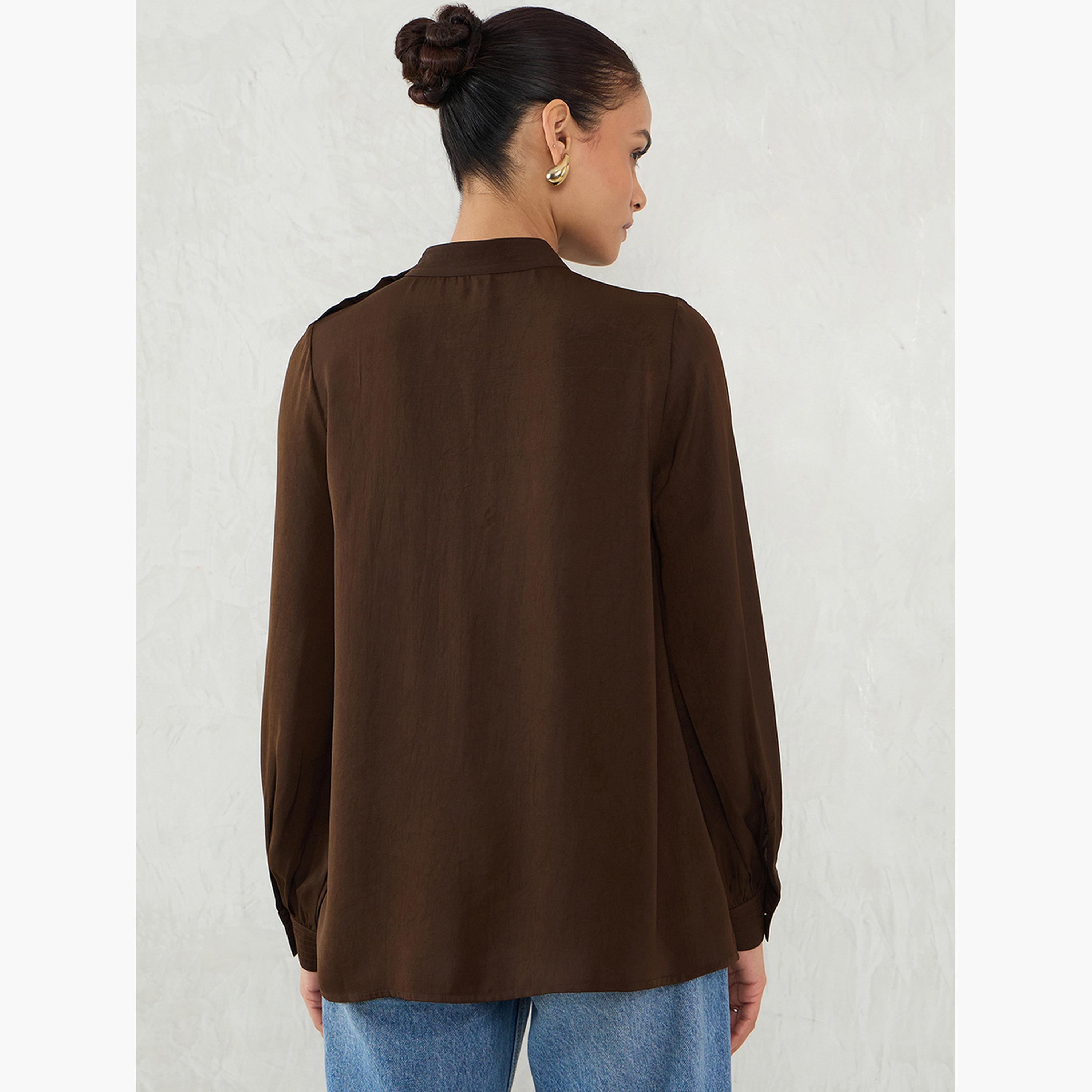 Femmella Women Brown Satin Long Sleeve Top-women-clothing-shirtsandblouses-blouses-image-2