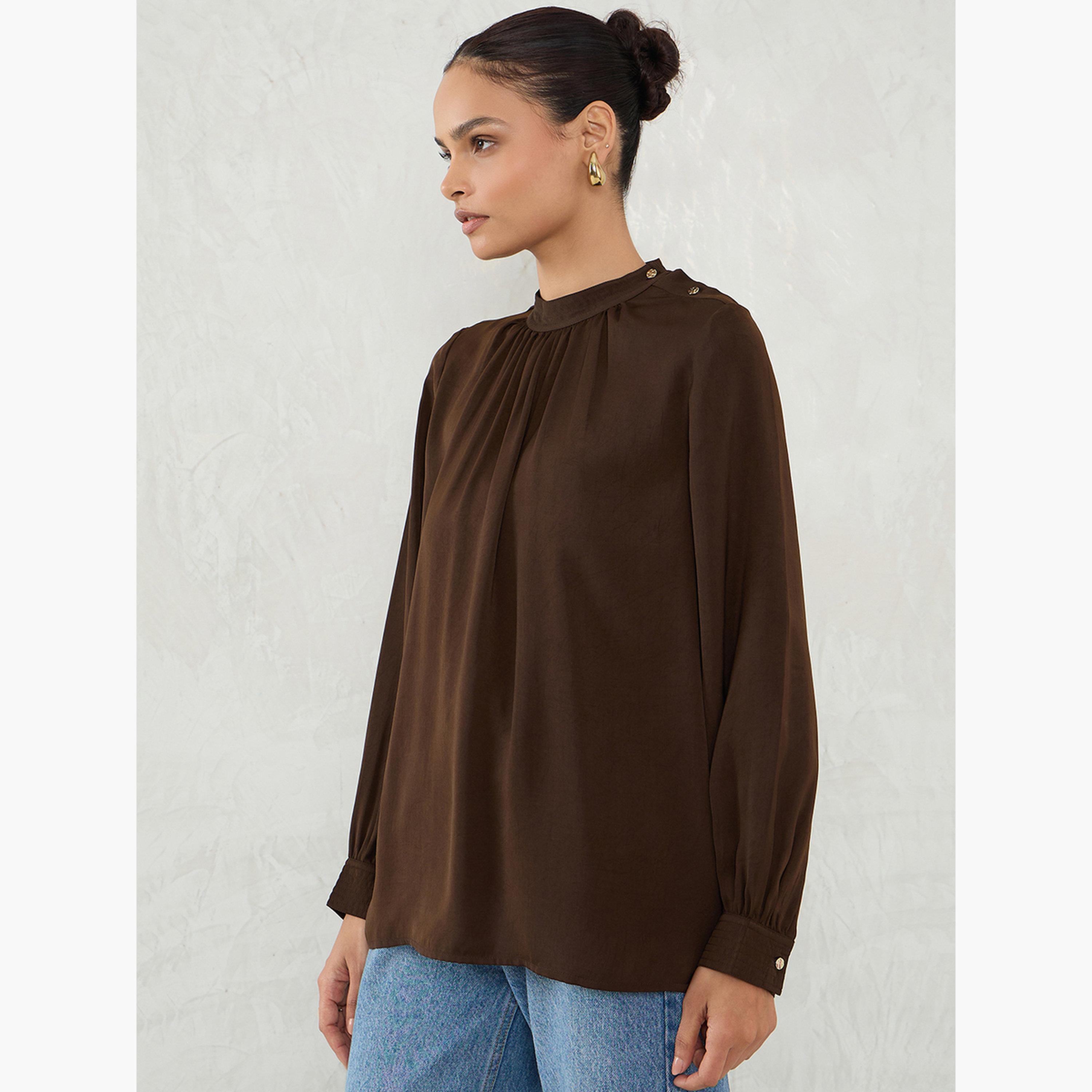 Femmella Women Brown Satin Long Sleeve Top-women-clothing-shirtsandblouses-blouses-image-3
