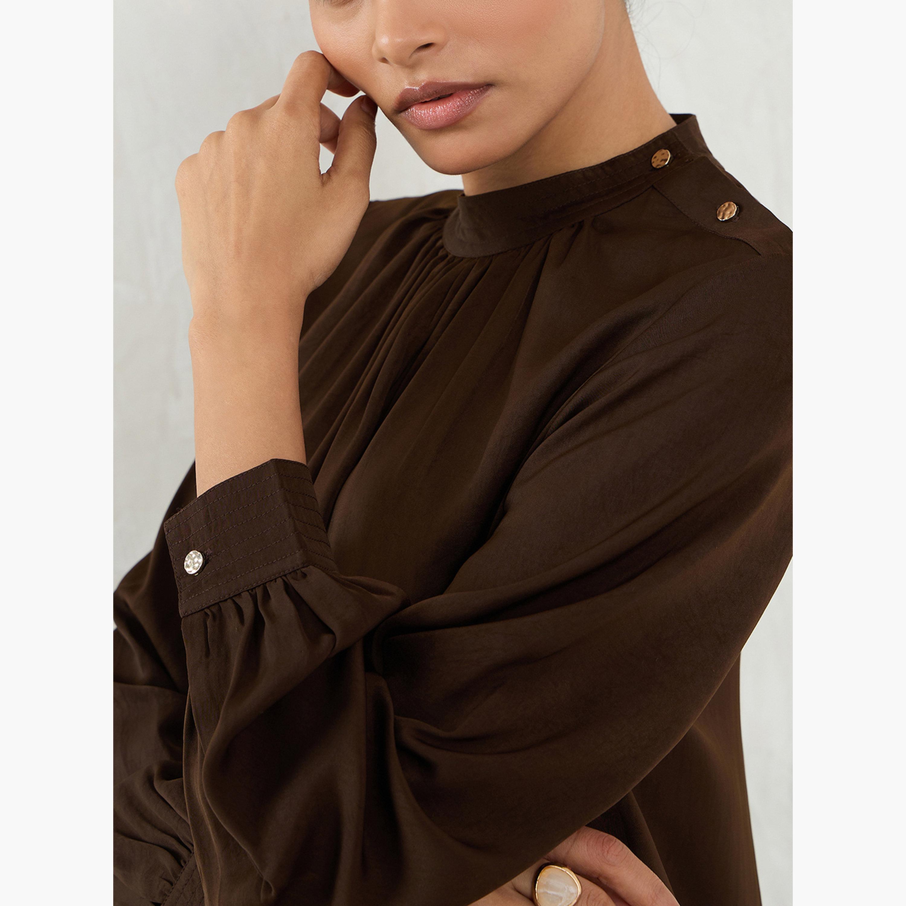 Femmella Women Brown Satin Long Sleeve Top-women-clothing-shirtsandblouses-blouses-image-4