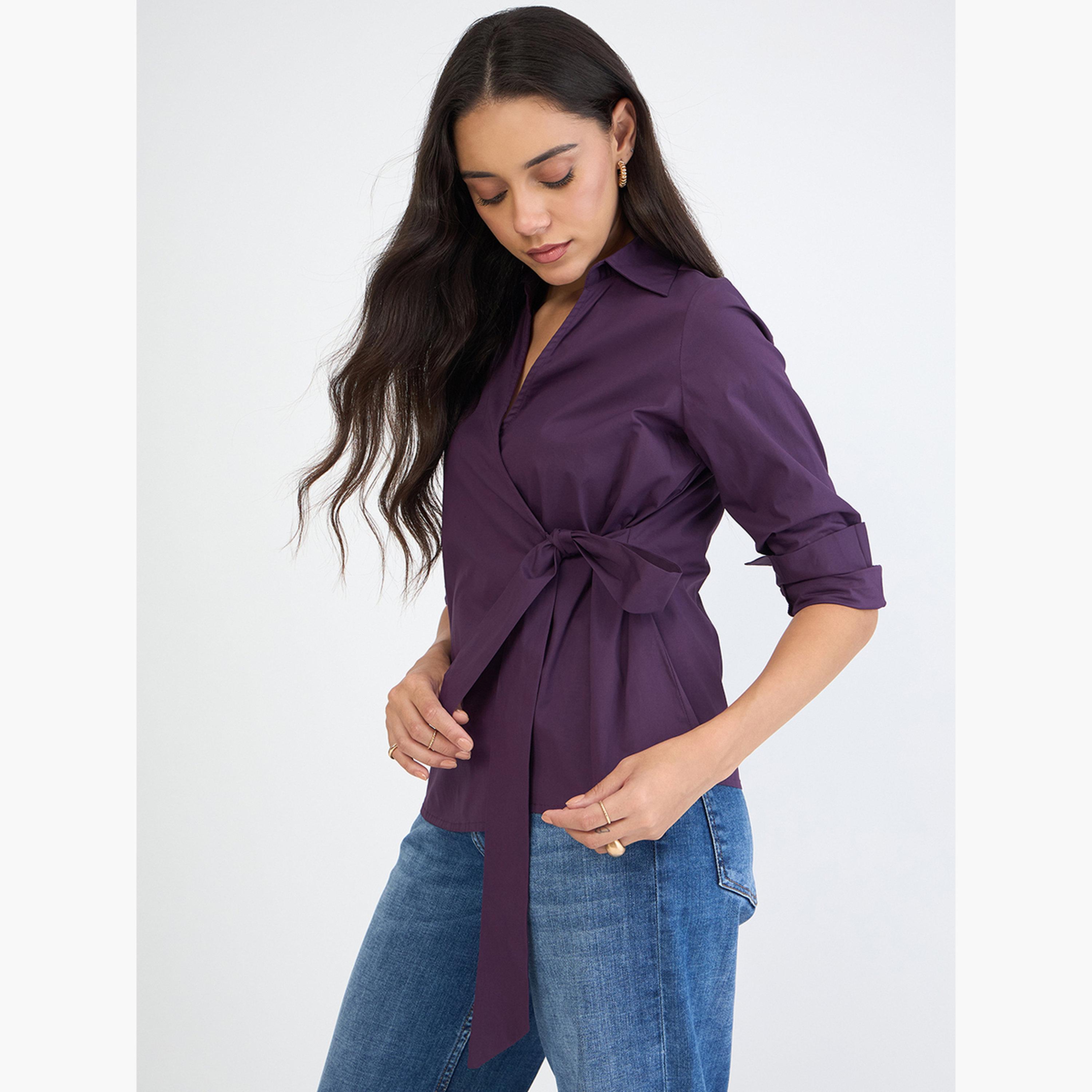 بلوزة بنمط لف وأكمام طويلة-women-clothing-shirtsandblouses-blouses-image-3