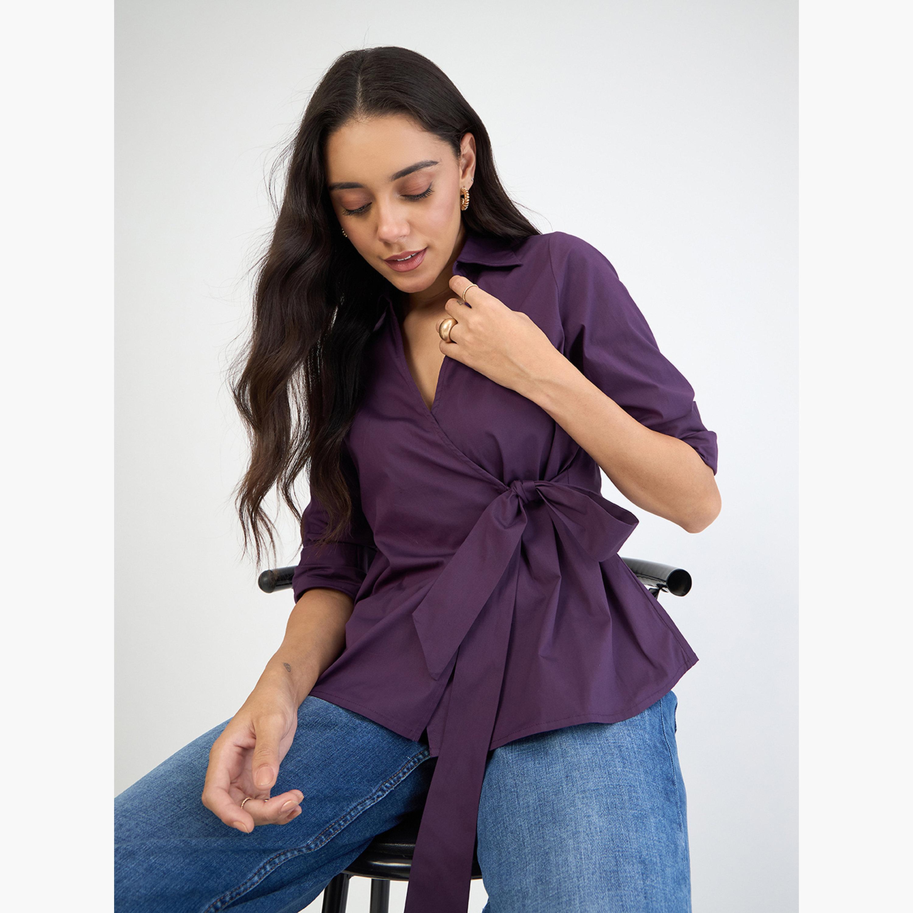 بلوزة بنمط لف وأكمام طويلة-women-clothing-shirtsandblouses-blouses-image-5