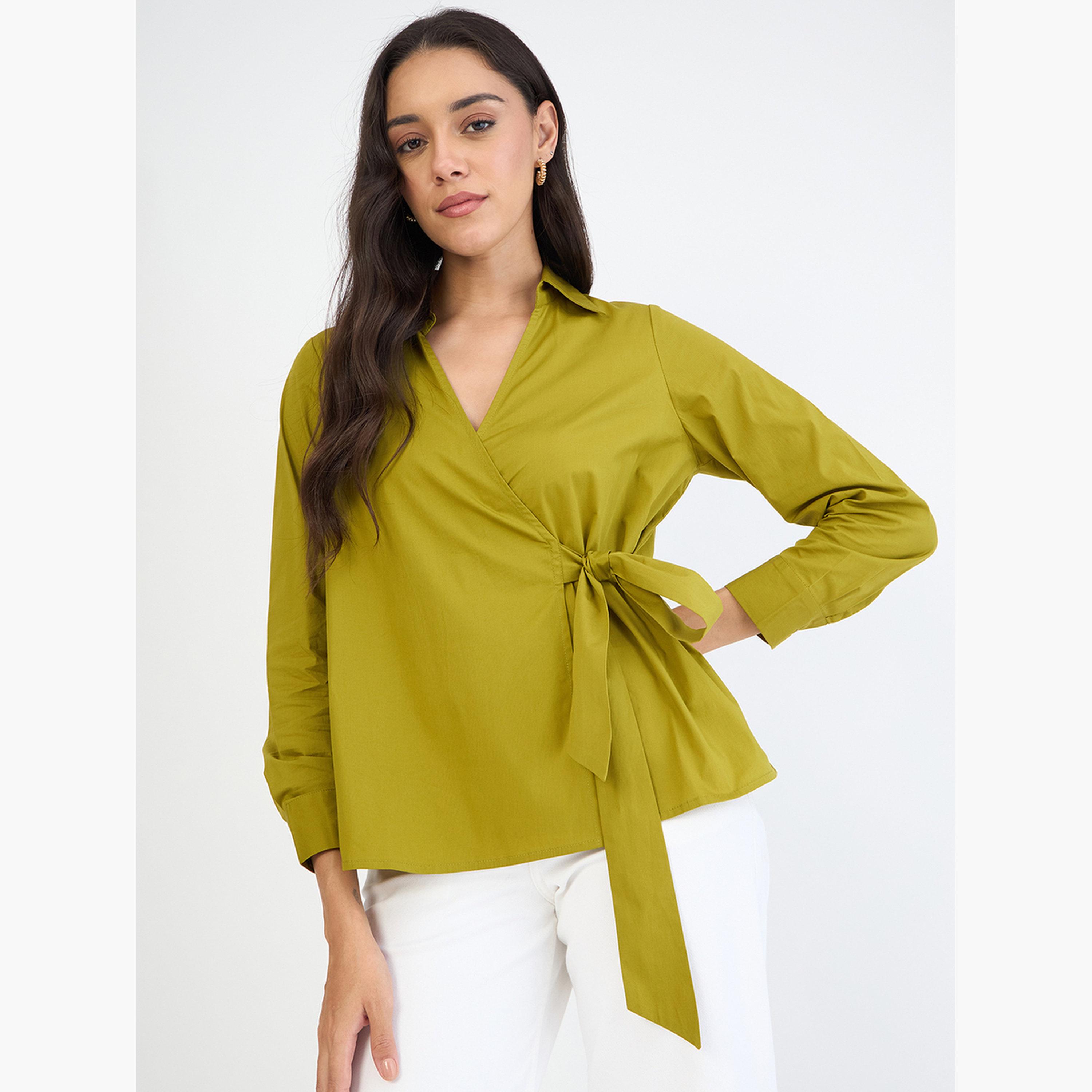 بلوزة بنمط لف وأكمام طويلة-women-clothing-shirtsandblouses-blouses-image-1