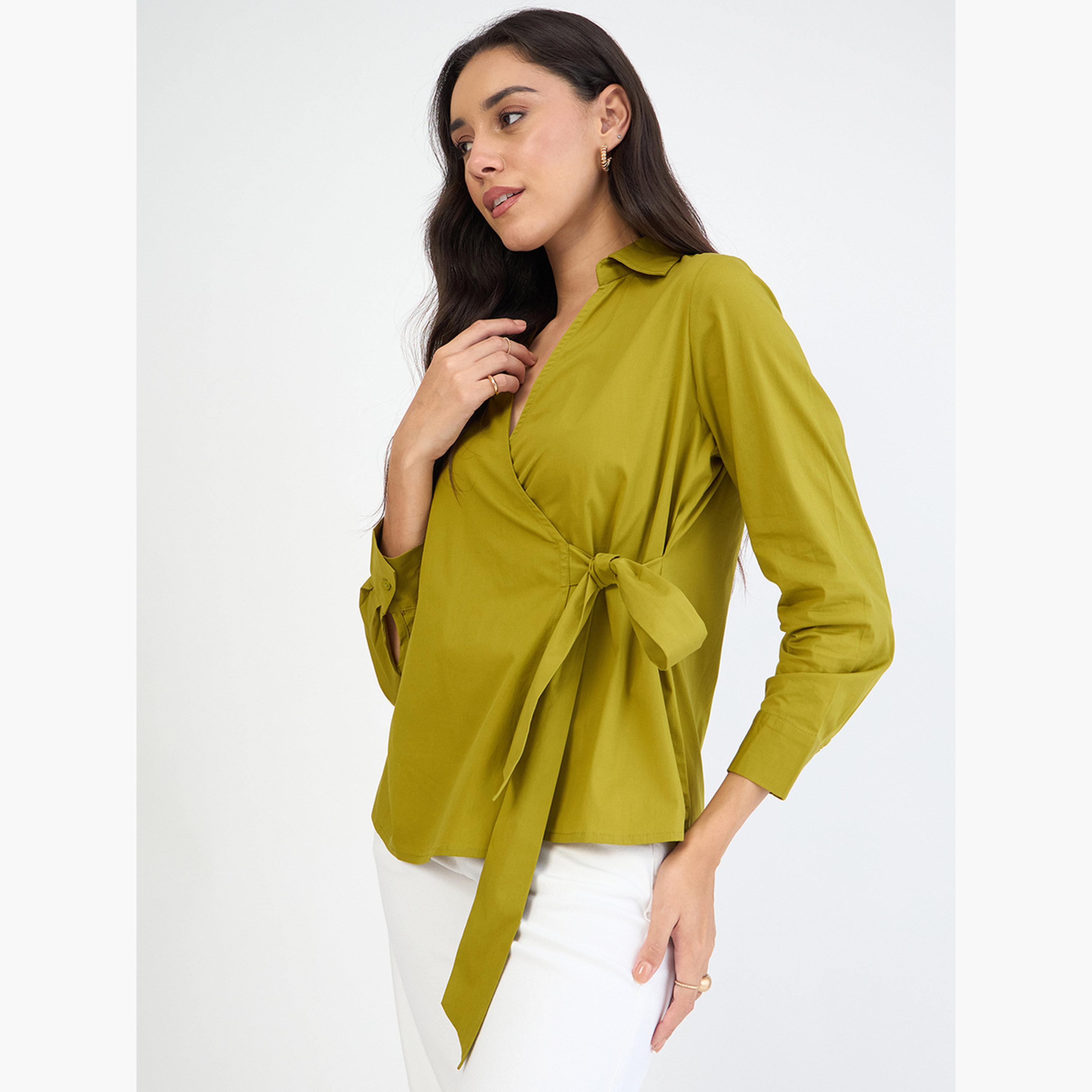 بلوزة بنمط لف وأكمام طويلة-women-clothing-shirtsandblouses-blouses-image-2
