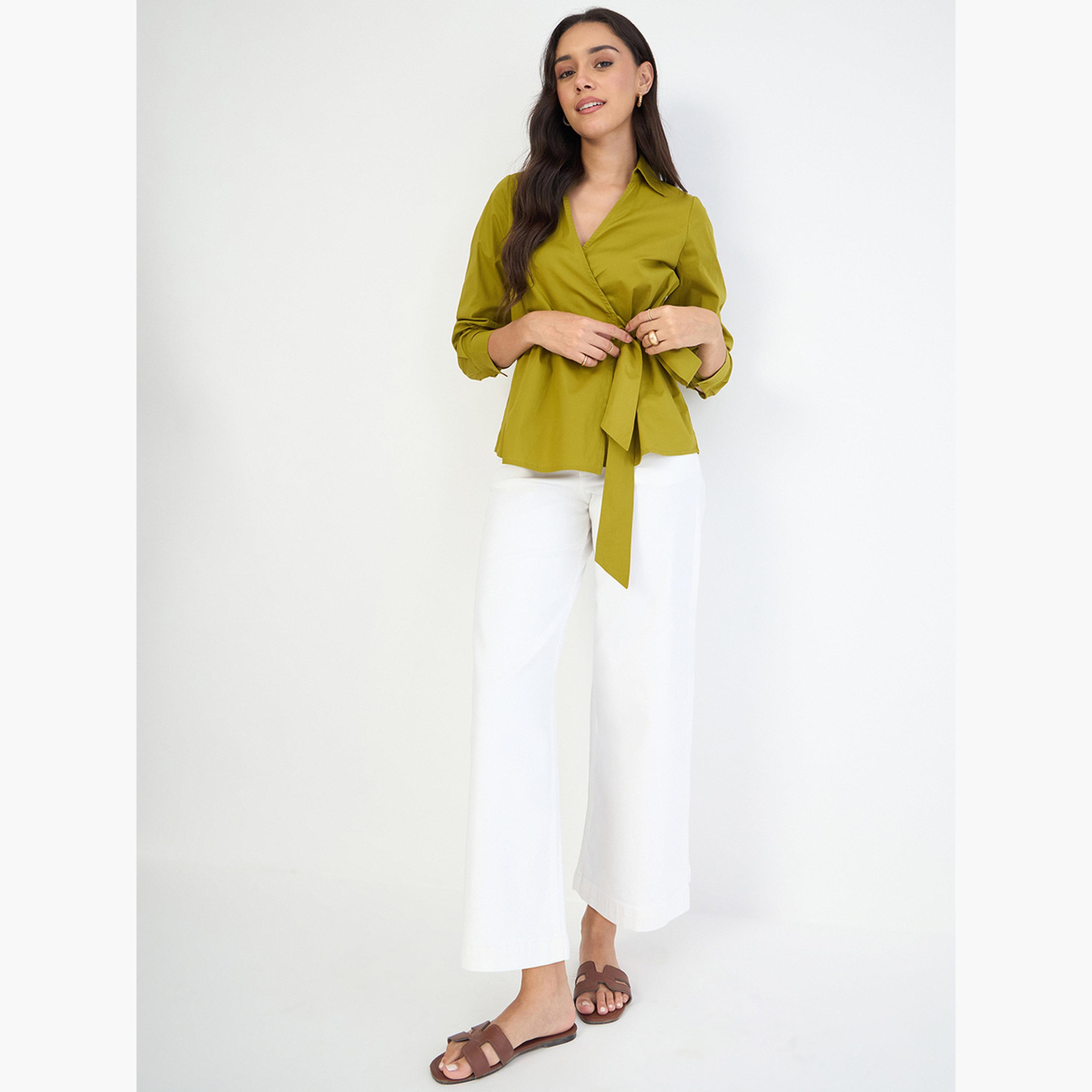 Femmella Women Green Long Sleeve Wrap Top-women-clothing-shirtsandblouses-blouses-image-3