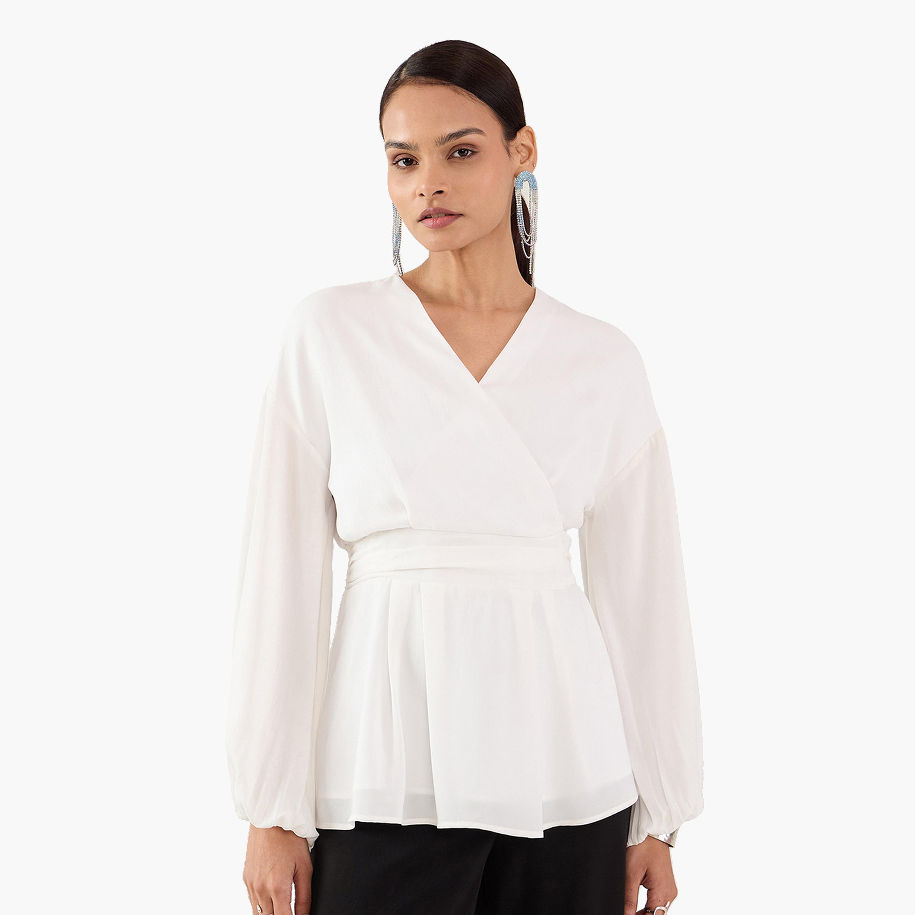 بلوزة لف بأكمام بالون-women-clothing-shirtsandblouses-blouses-image-1