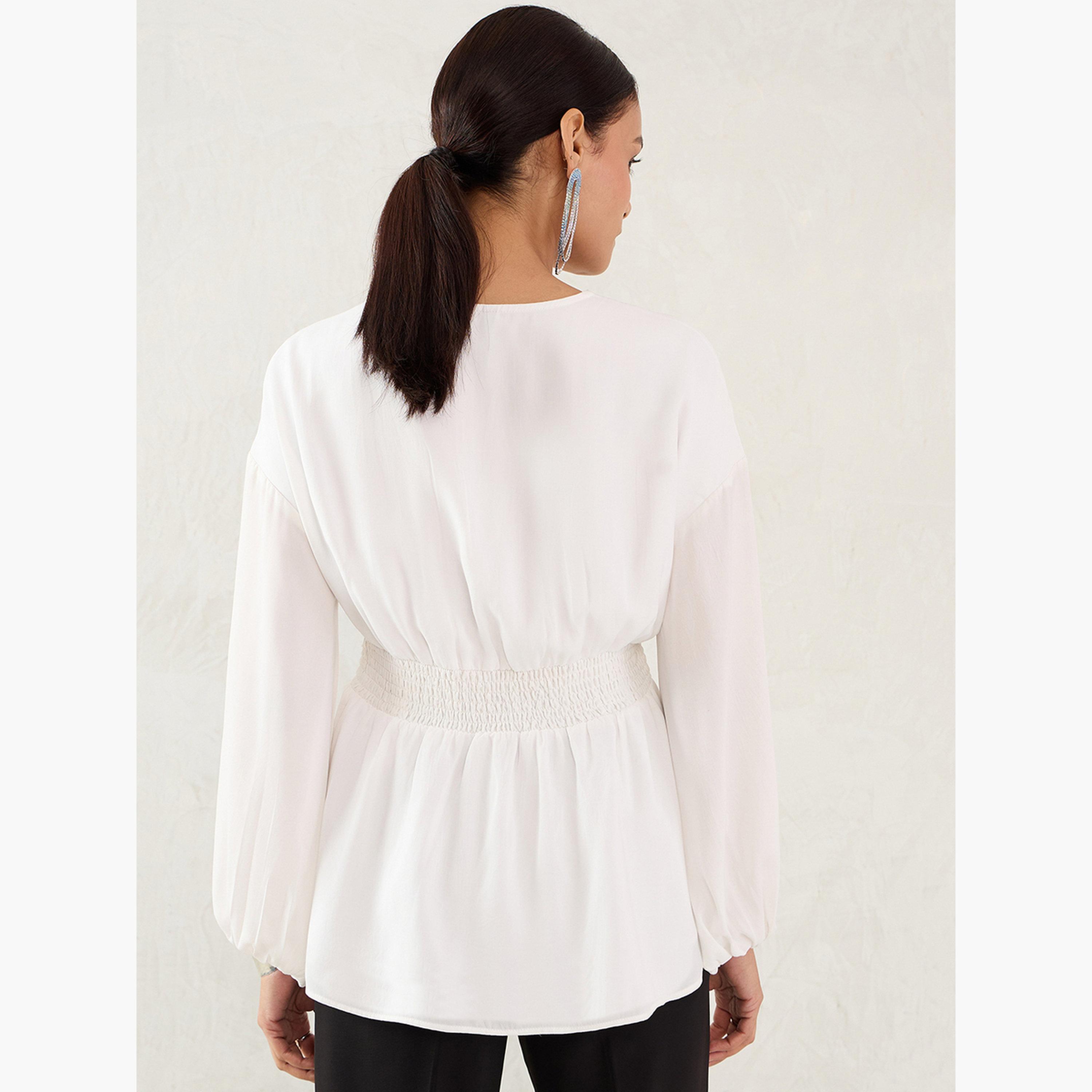 Femmella Women White Balloon Sleeve Wrap Top-women-clothing-shirtsandblouses-blouses-image-2
