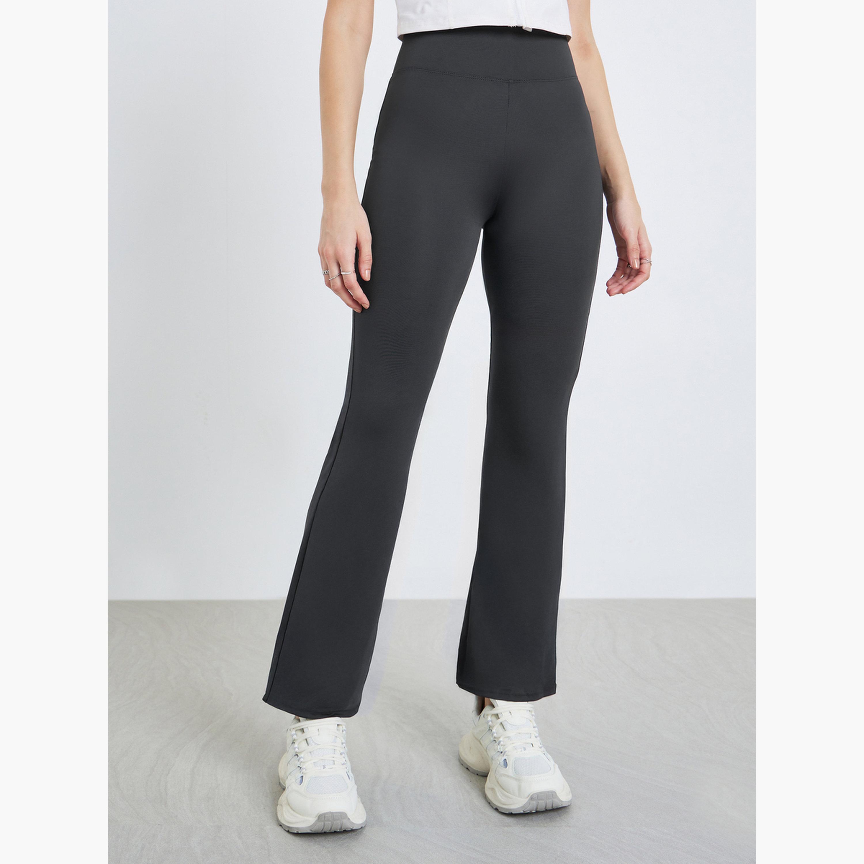 Styli Women Grey High-Waisted Flared Leggings-women-clothing-bottoms-leggings-image-1