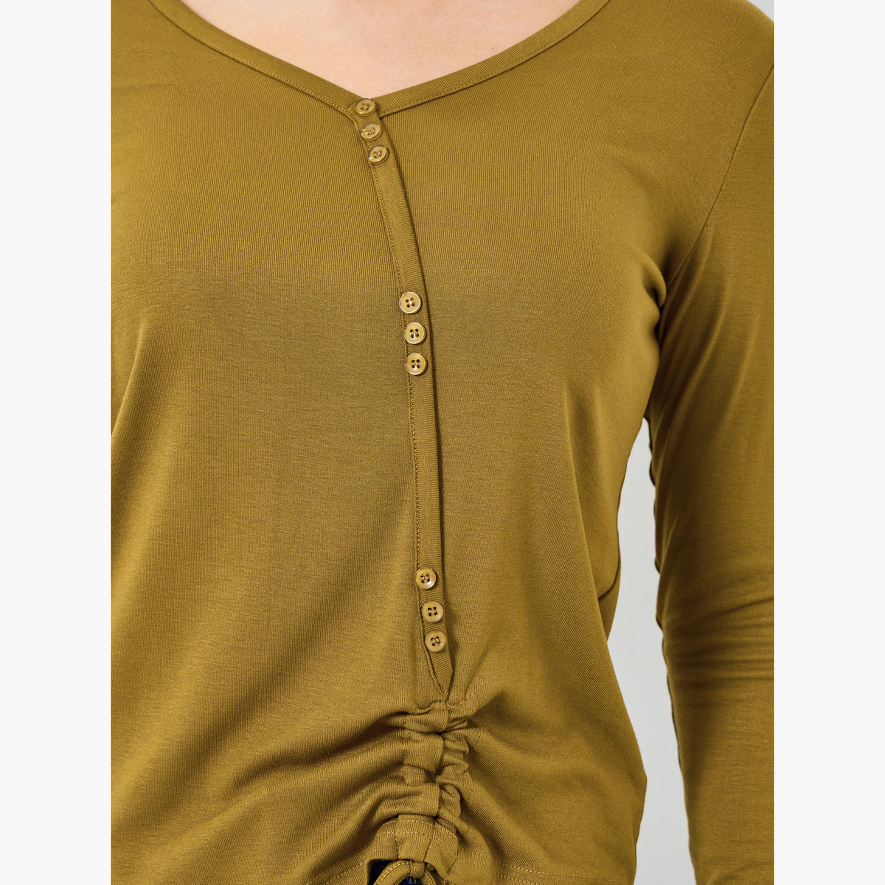 Styli Women Drawstring Buttoned Knit Top-women-clothing-tshirts-image-3