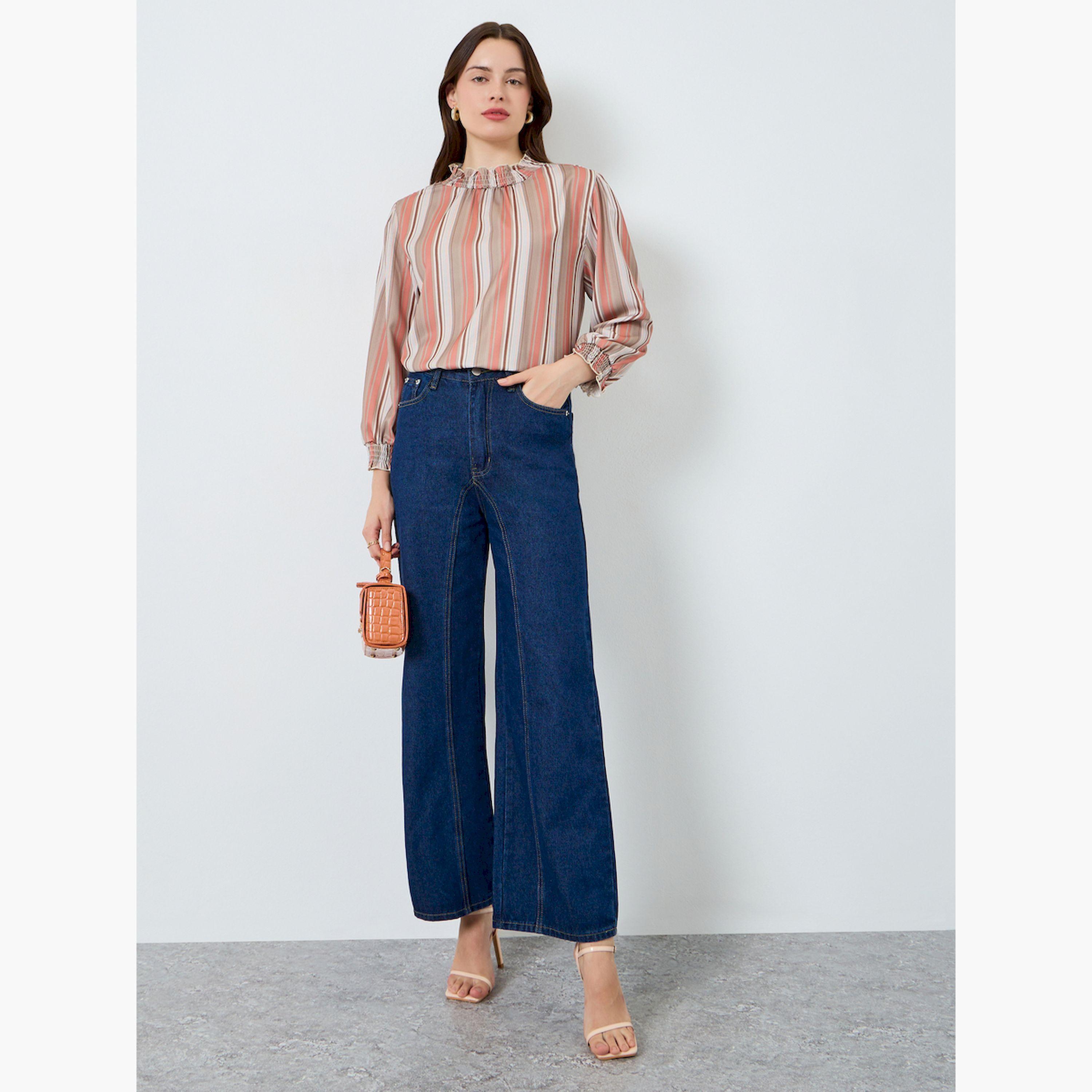 بلوزة مخطط بياقة كشكش وأكمام طويلة-women-clothing-shirtsandblouses-blouses-image-2