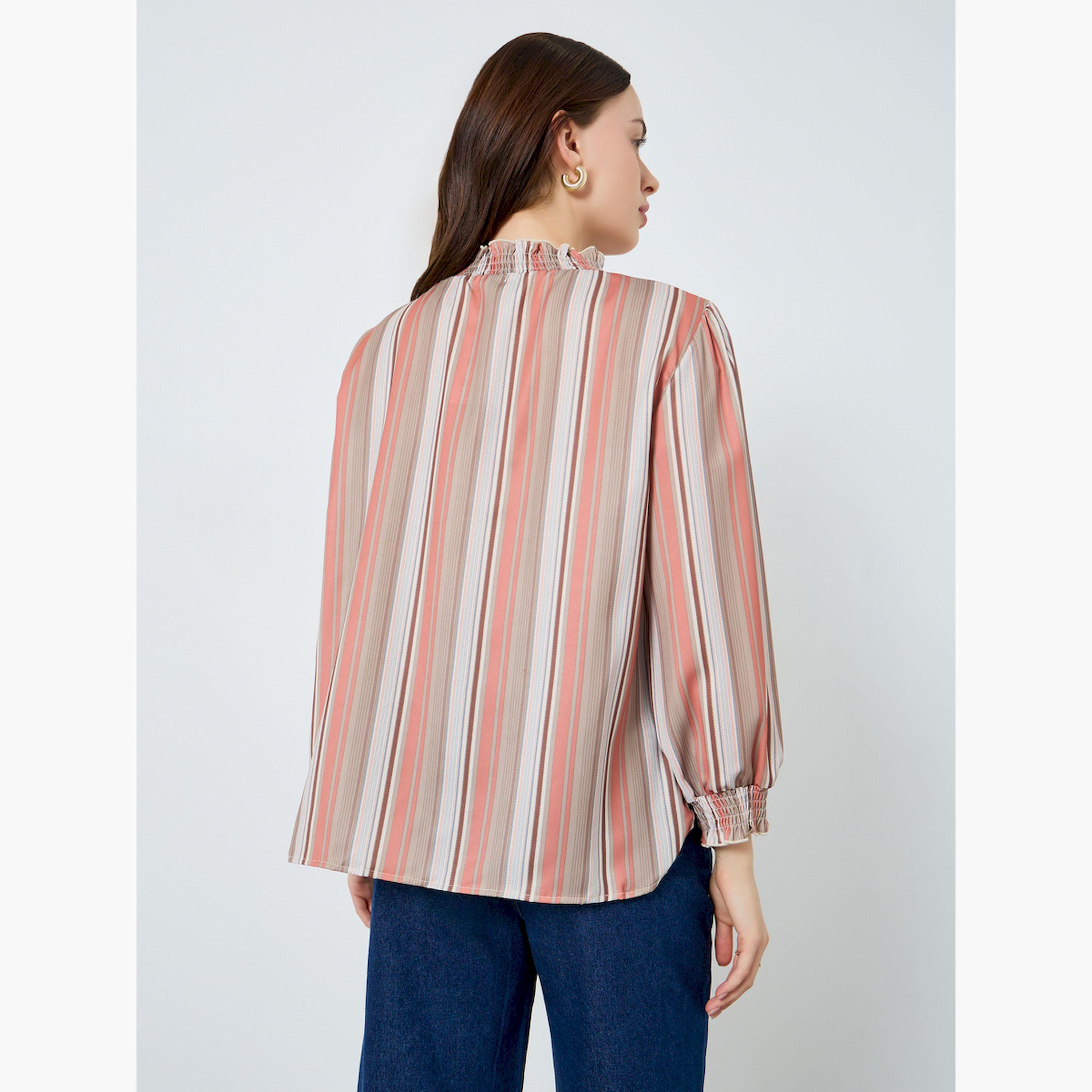 Styli Women Striped Ruffle Neck Blouse-women-clothing-shirtsandblouses-blouses-image-4