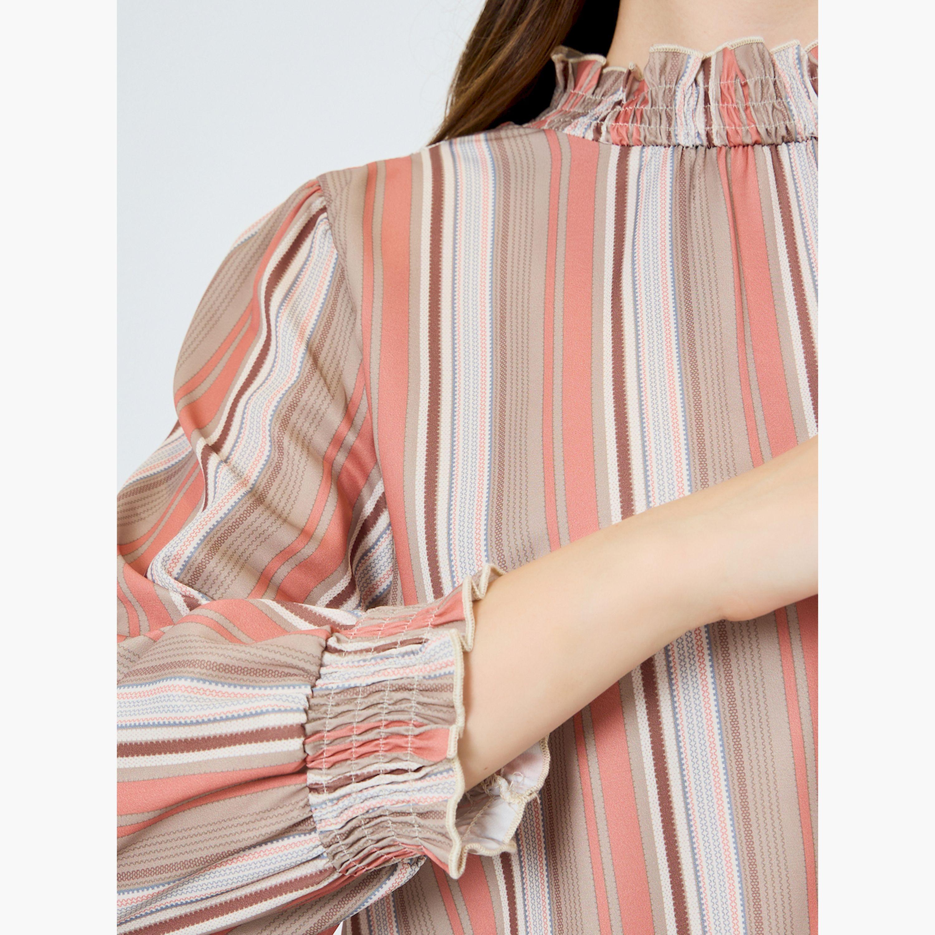 Styli Women Striped Ruffle Neck Blouse-women-clothing-shirtsandblouses-blouses-image-5