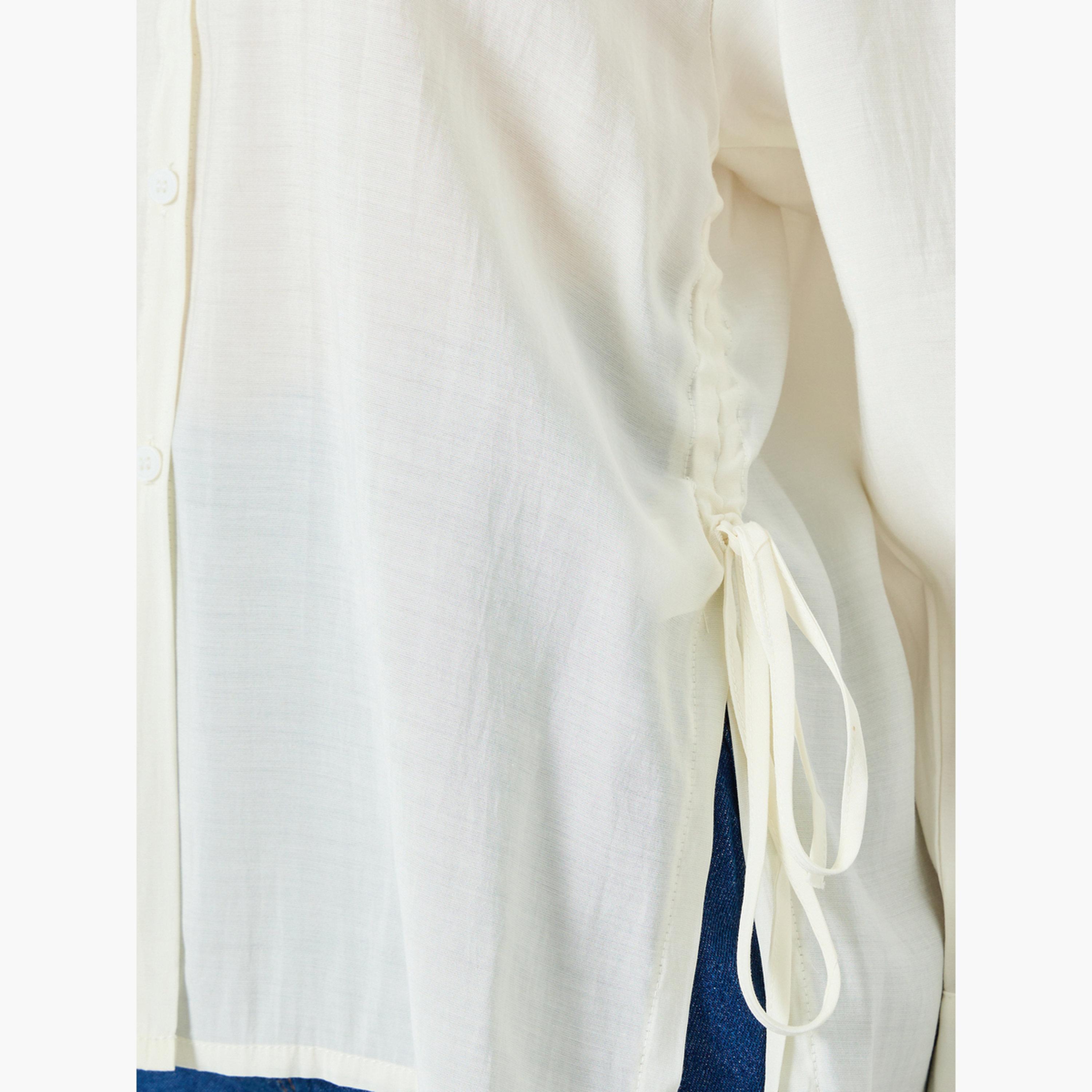 Styli Women Off White Sheer Shirt with Side Tie Detail-women-clothing-shirtsandblouses-shirts-image-3