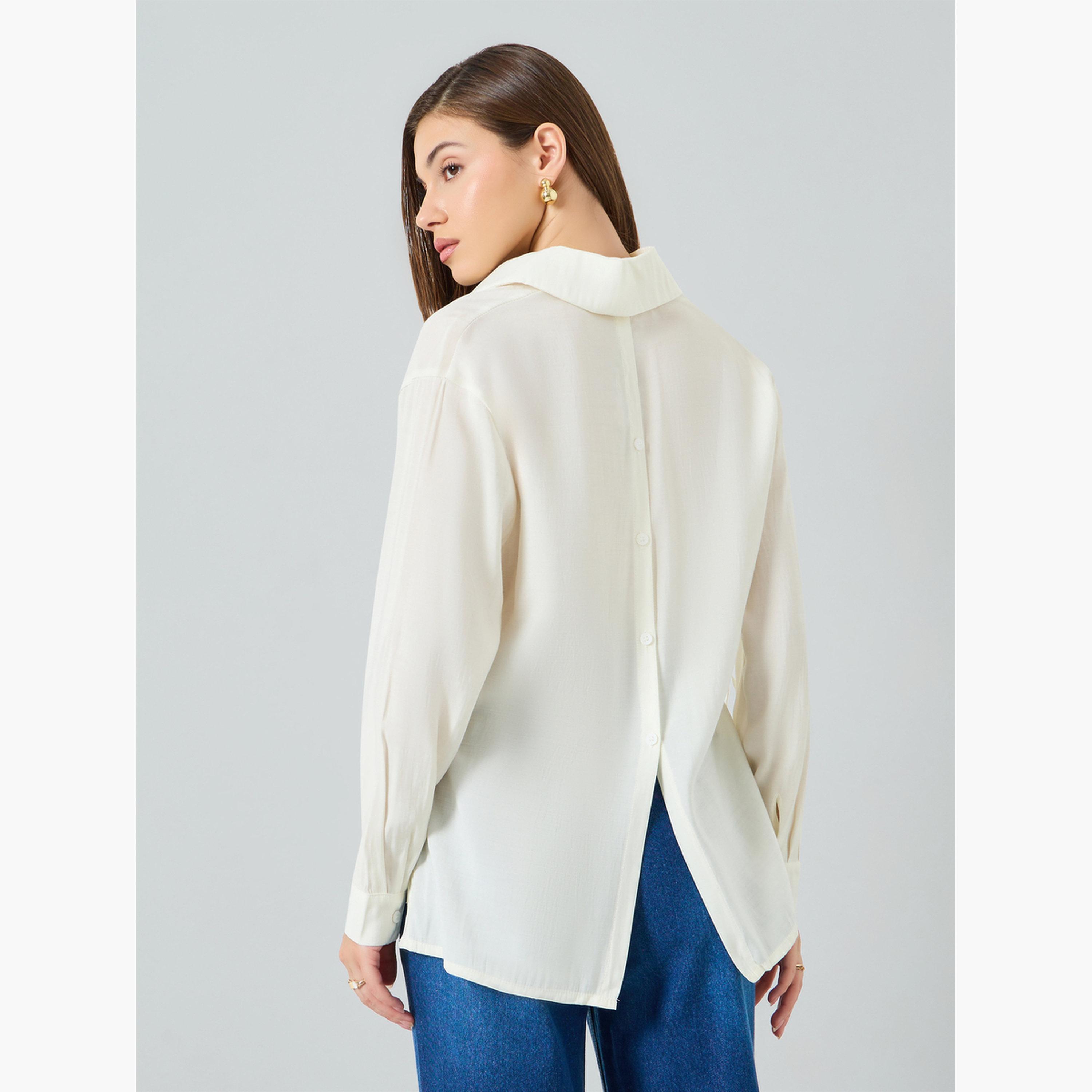Styli Women Off White Sheer Shirt with Side Tie Detail-women-clothing-shirtsandblouses-shirts-image-4