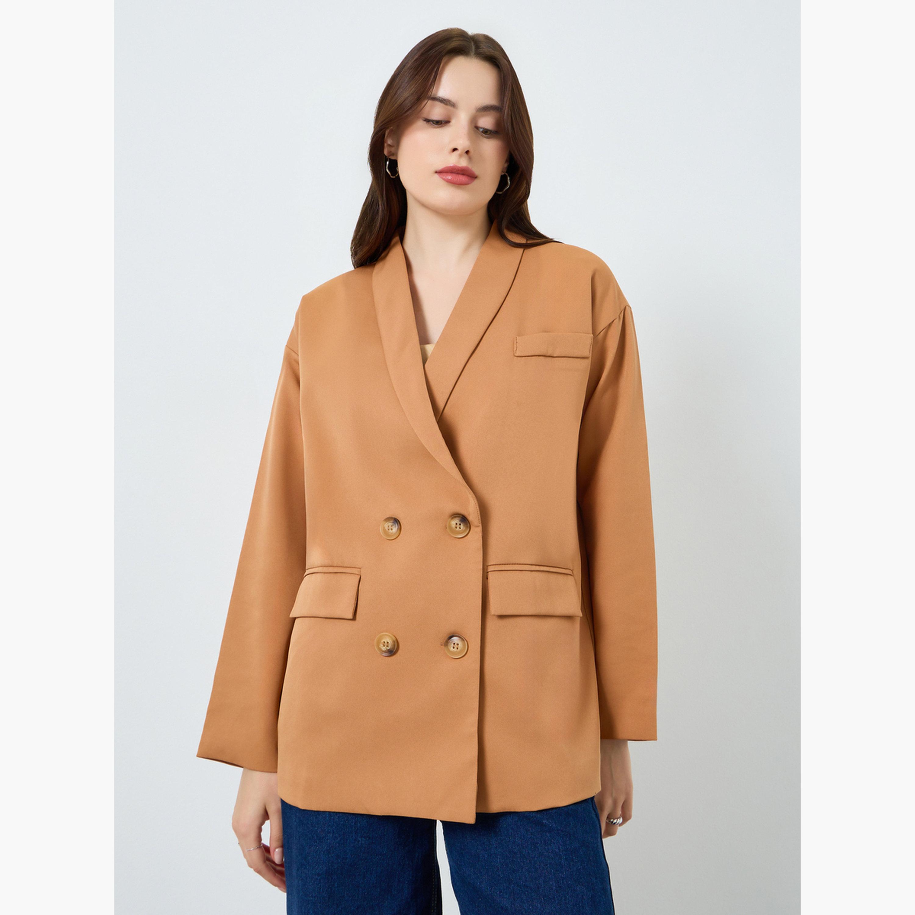 Styli Women Khaki Double-Breasted Blazer-women-clothing-coatsandjackets-blazers-image-1