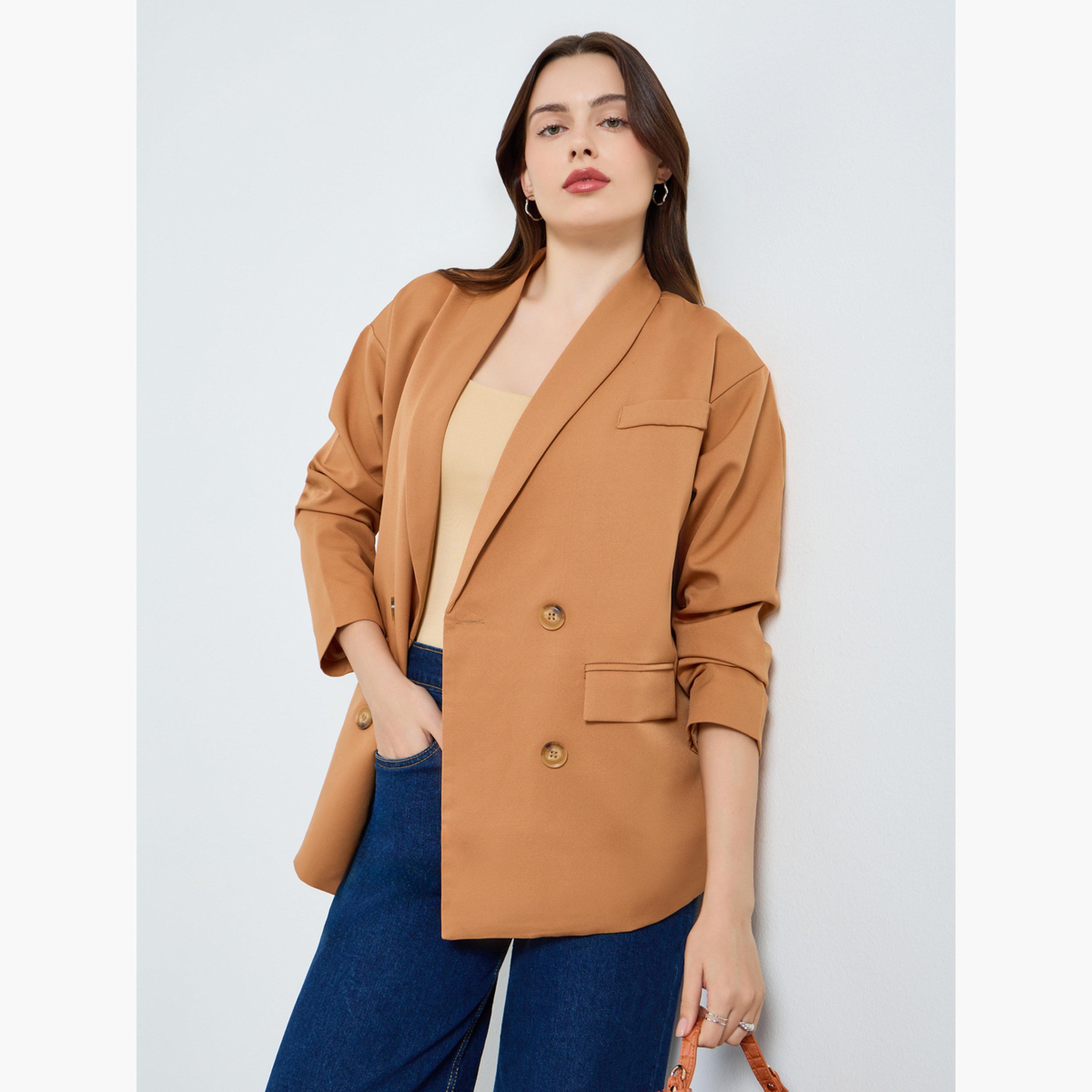 Styli Women Khaki Double-Breasted Blazer-women-clothing-coatsandjackets-blazers-image-3