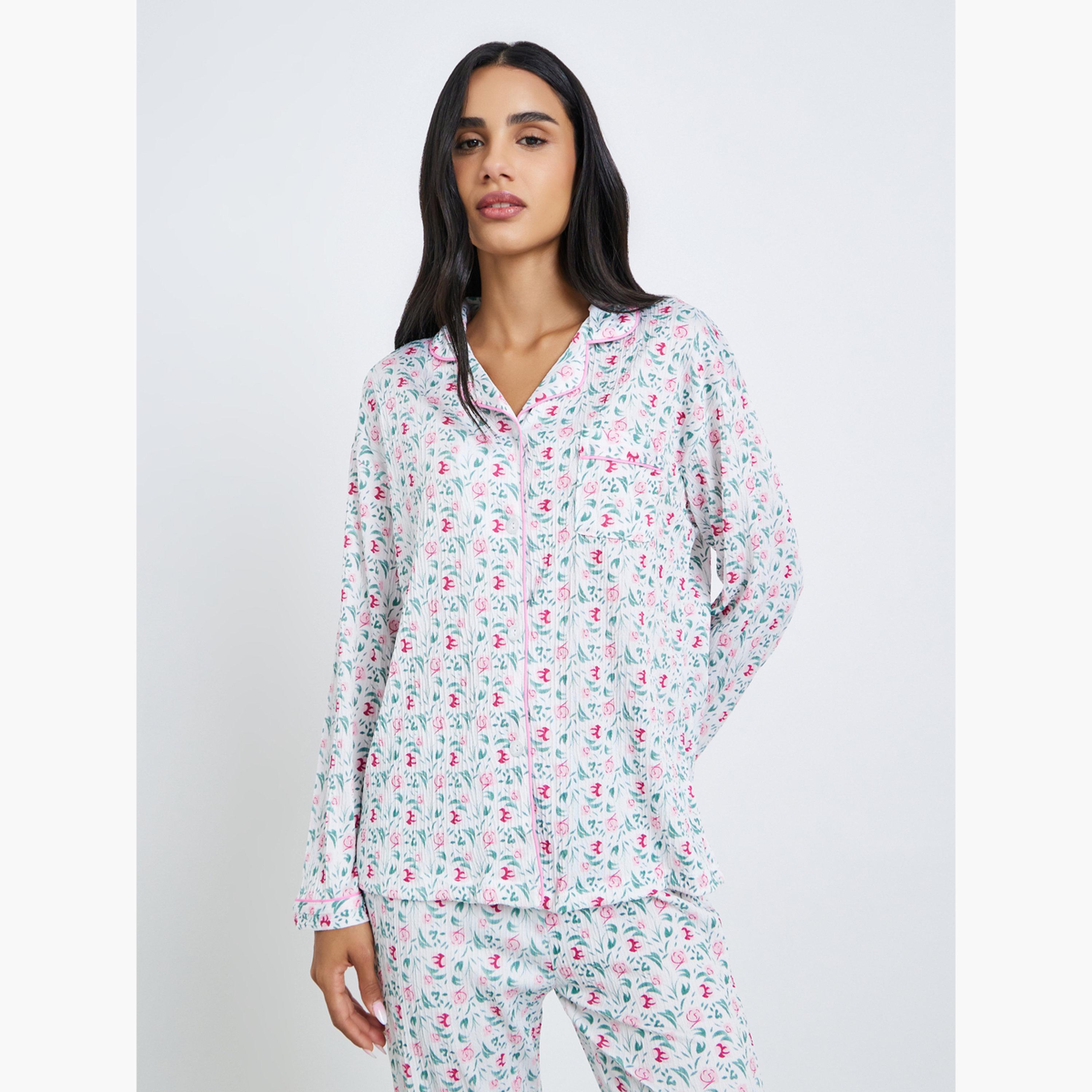 طقم بيجاما من بنطال وقميص بطبعة زهور-women-clothing-nightwear-pyjamas-longsets-image-2