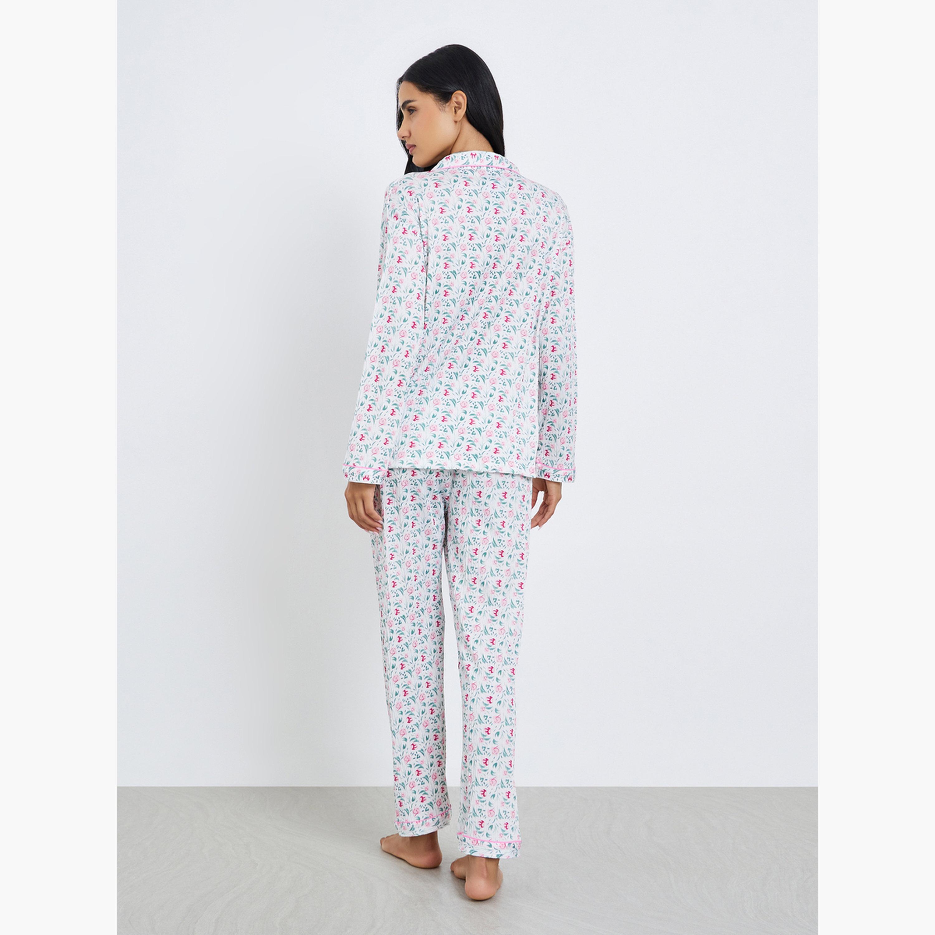 Styli Floral Print Shirt and Pyjama Set-women-clothing-nightwear-pyjamas-longsets-image-4