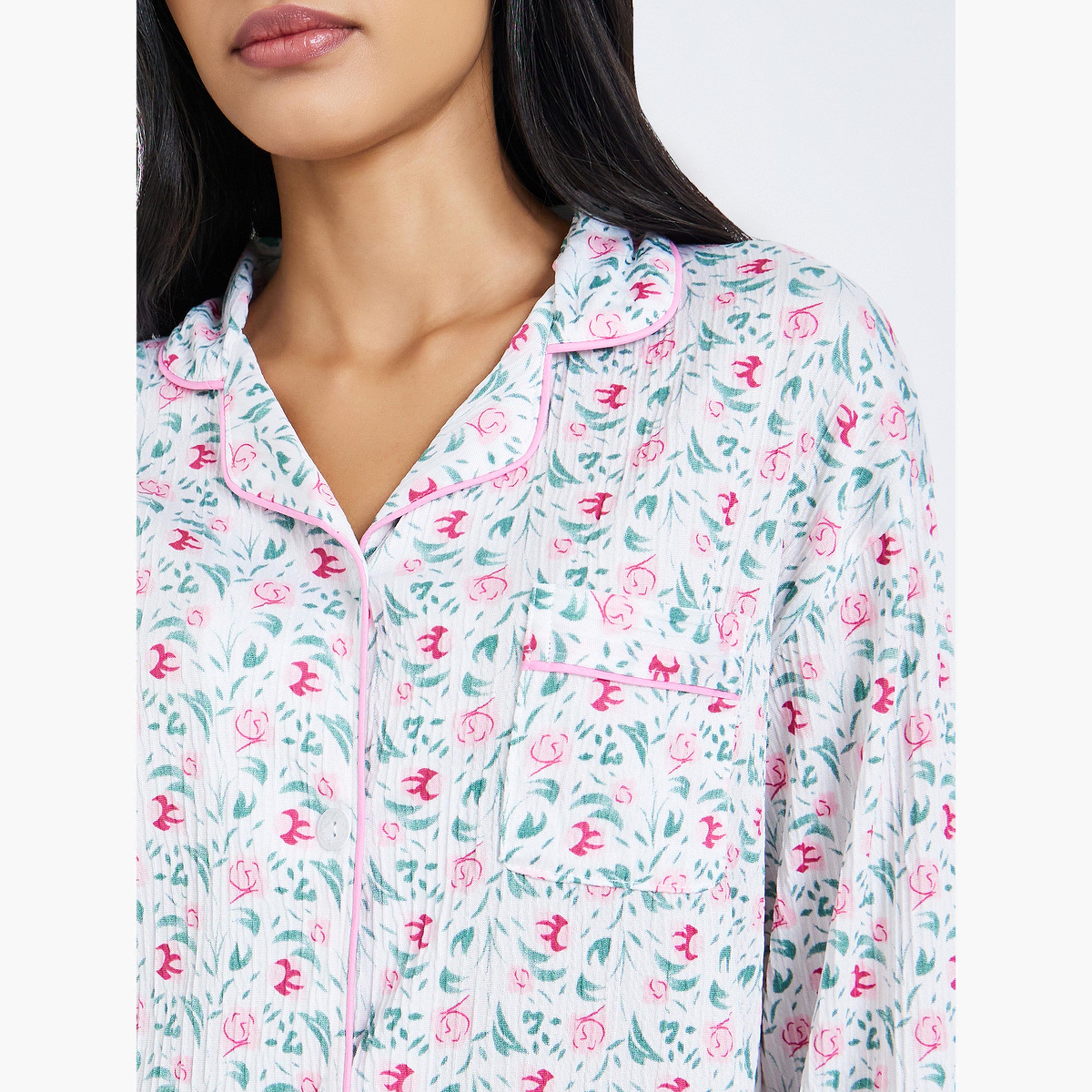 طقم بيجاما من بنطال وقميص بطبعة زهور-women-clothing-nightwear-pyjamas-longsets-image-6
