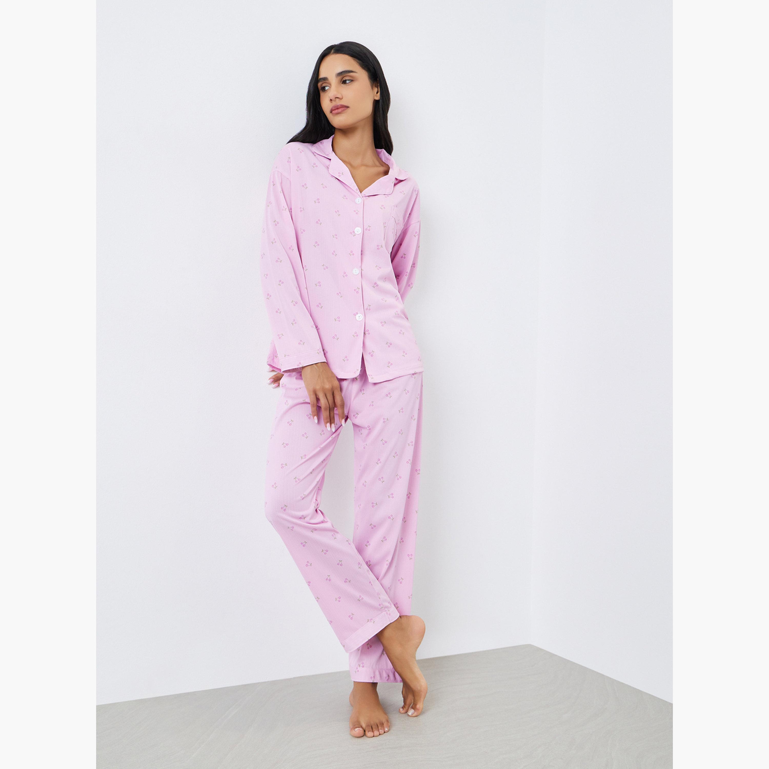 Styli Ditsy Print Shirt and Pyjama Set-women-clothing-nightwear-pyjamas-longsets-image-1