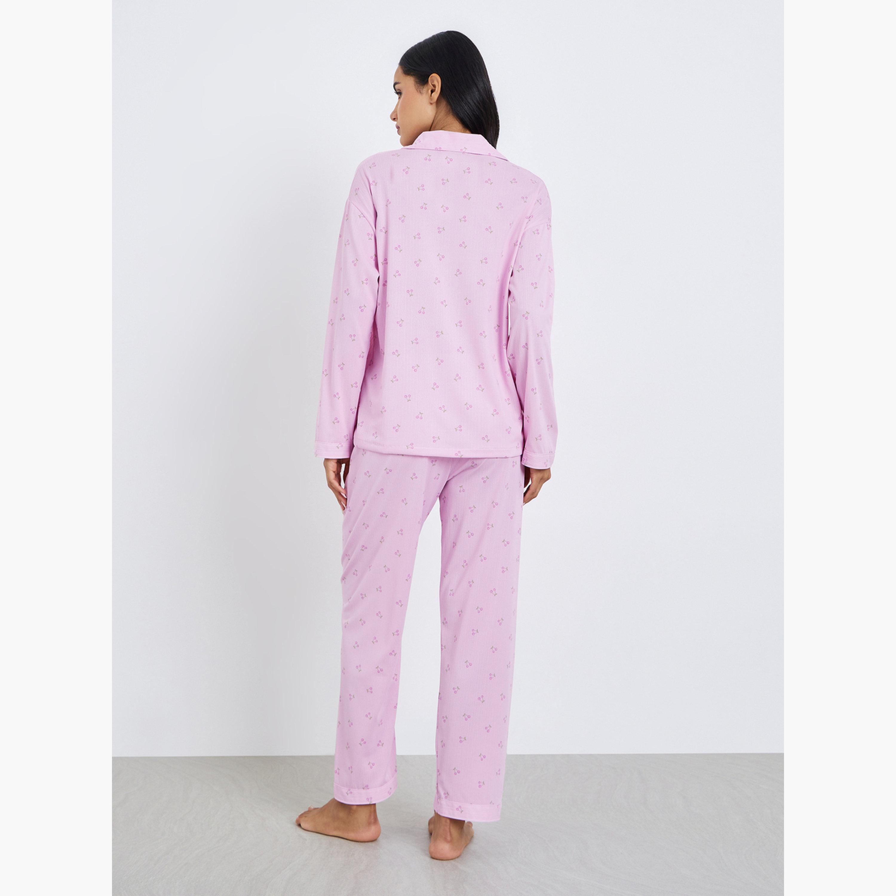 Styli Ditsy Print Shirt and Pyjama Set-women-clothing-nightwear-pyjamas-longsets-image-3