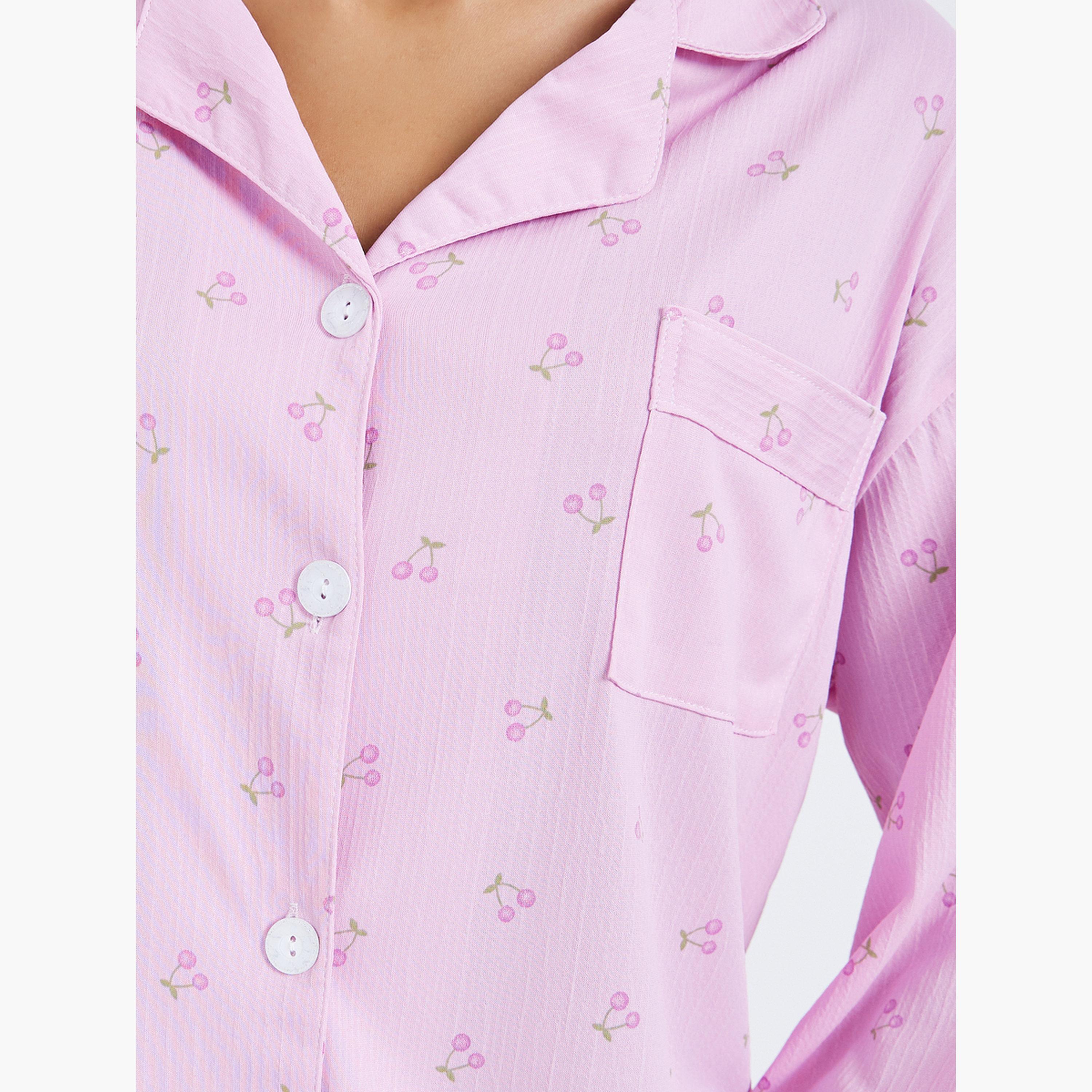 Styli Ditsy Print Shirt and Pyjama Set-women-clothing-nightwear-pyjamas-longsets-image-5