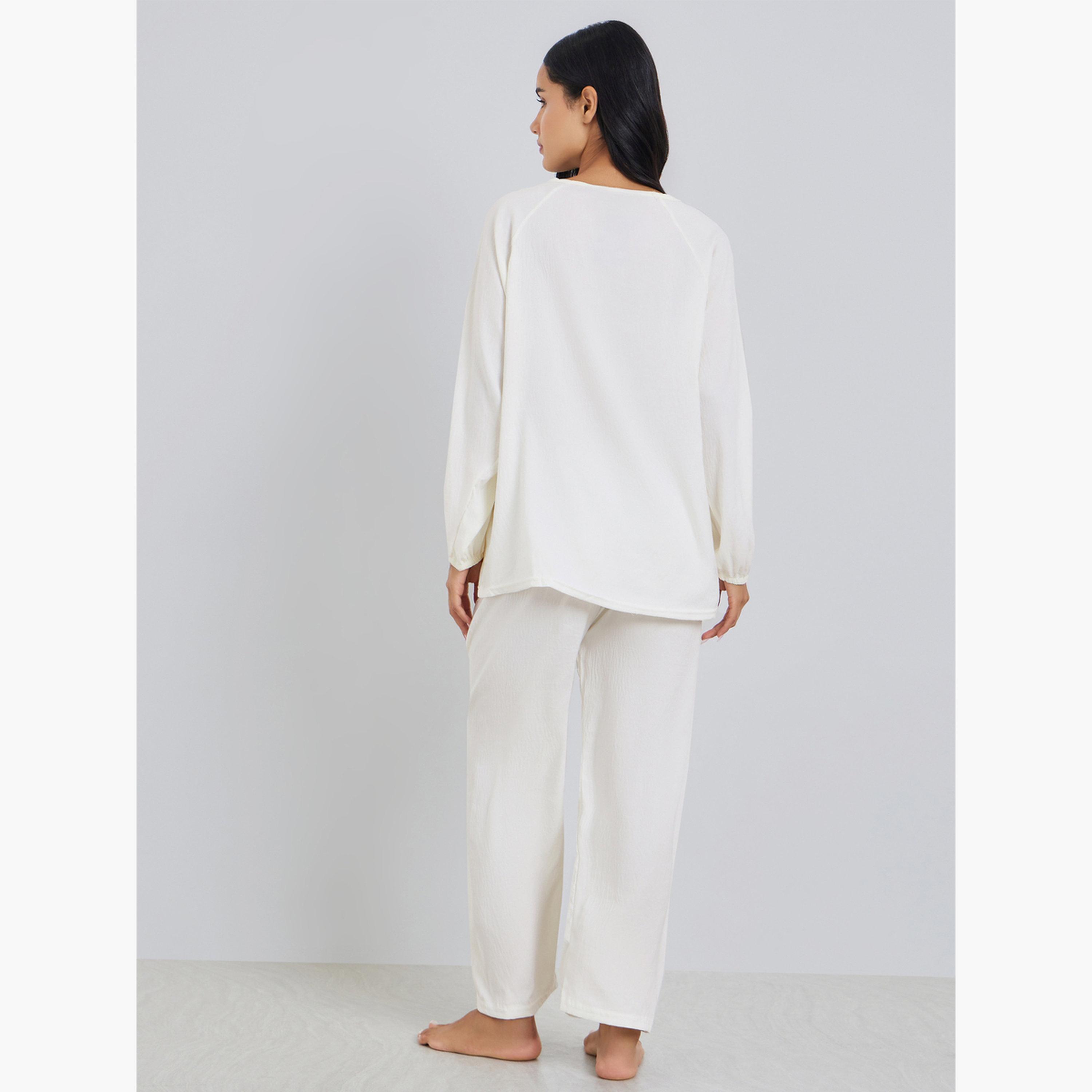 Styli Solid Relaxed Fit Top and Pyjama Set-women-clothing-nightwear-pyjamas-longsets-image-2