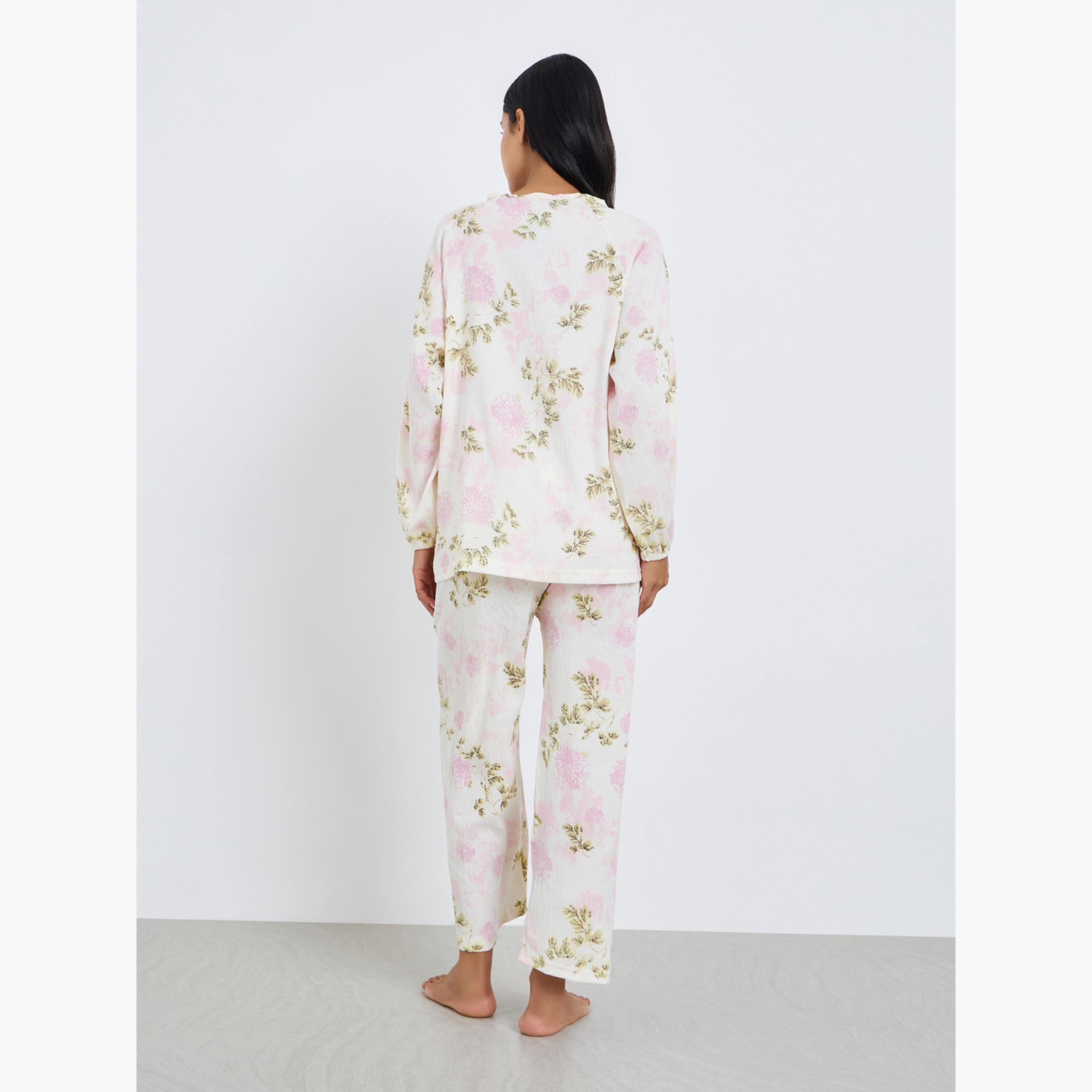 طقم بيجاما من بنطال وبلوزة بطبعة زهور-women-clothing-nightwear-pyjamas-longsets-image-2