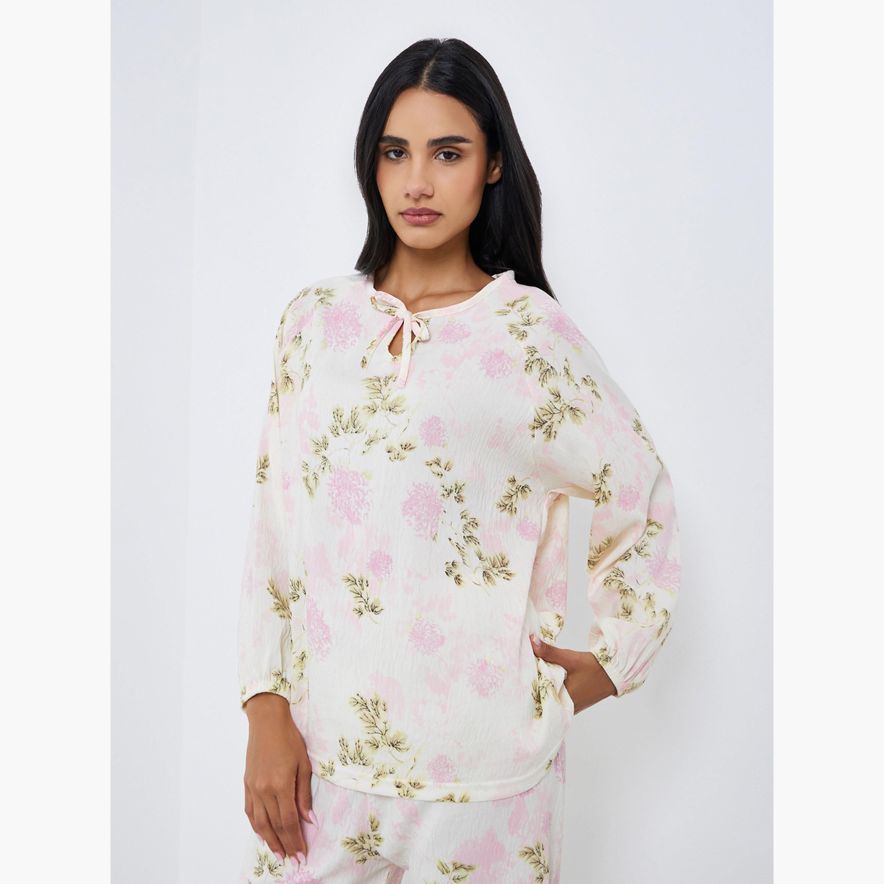 طقم بيجاما من بنطال وبلوزة بطبعة زهور-women-clothing-nightwear-pyjamas-longsets-image-3