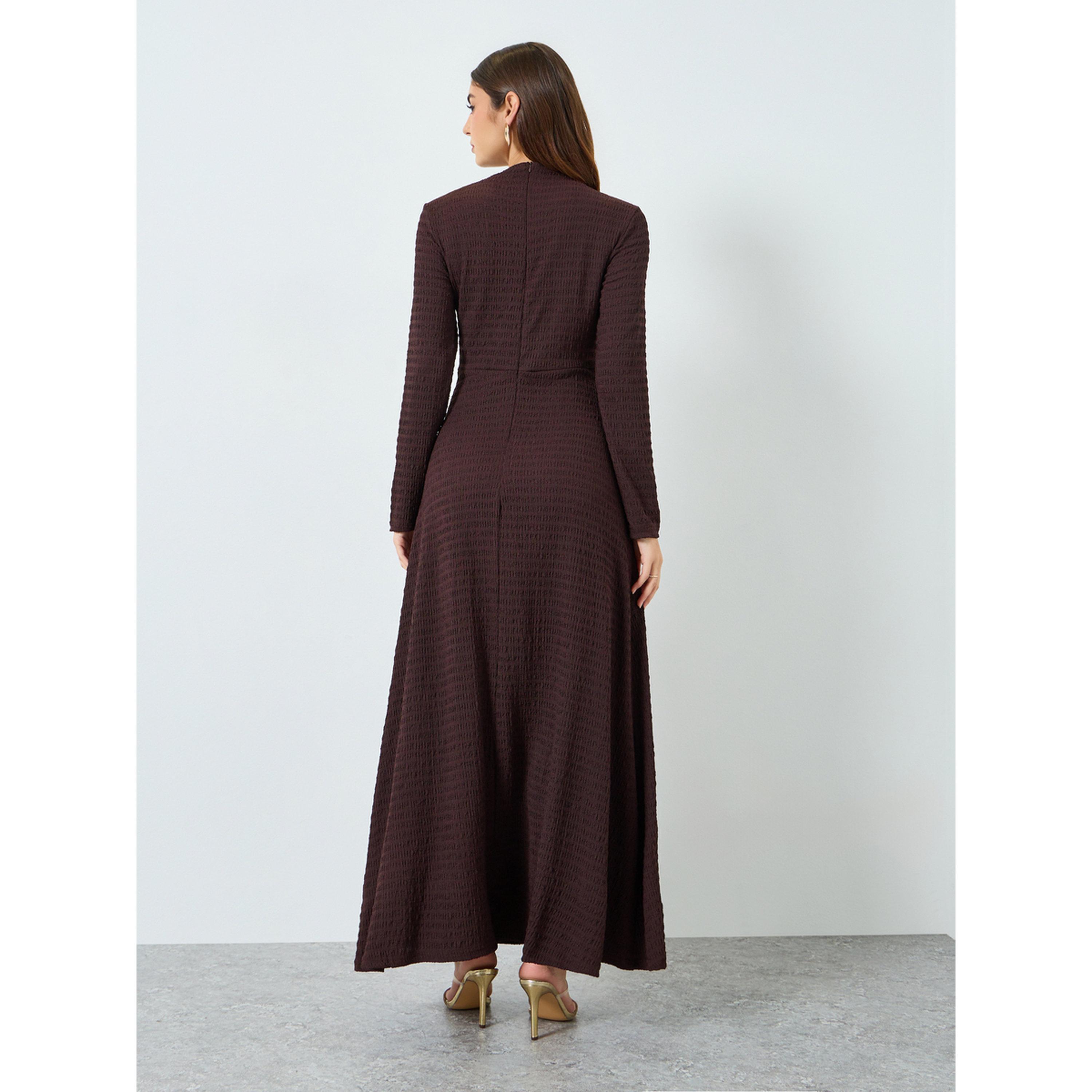 Styli Women Brown Texture Knitted Buckle Detail Maxi Dress-women-clothing-dresses-image-4