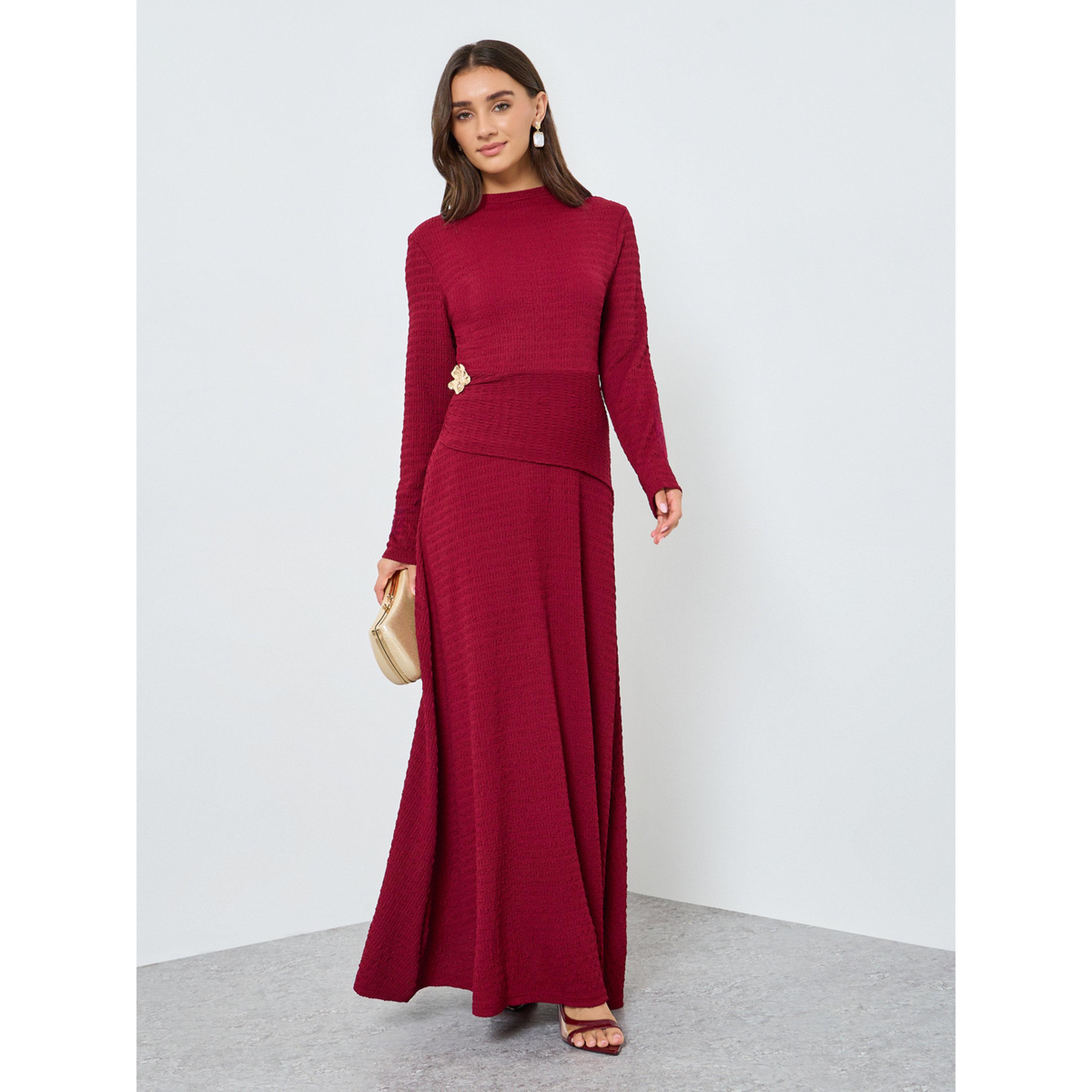 فستان طويل محبوك بقماش بارز-women-clothing-dresses-image-1