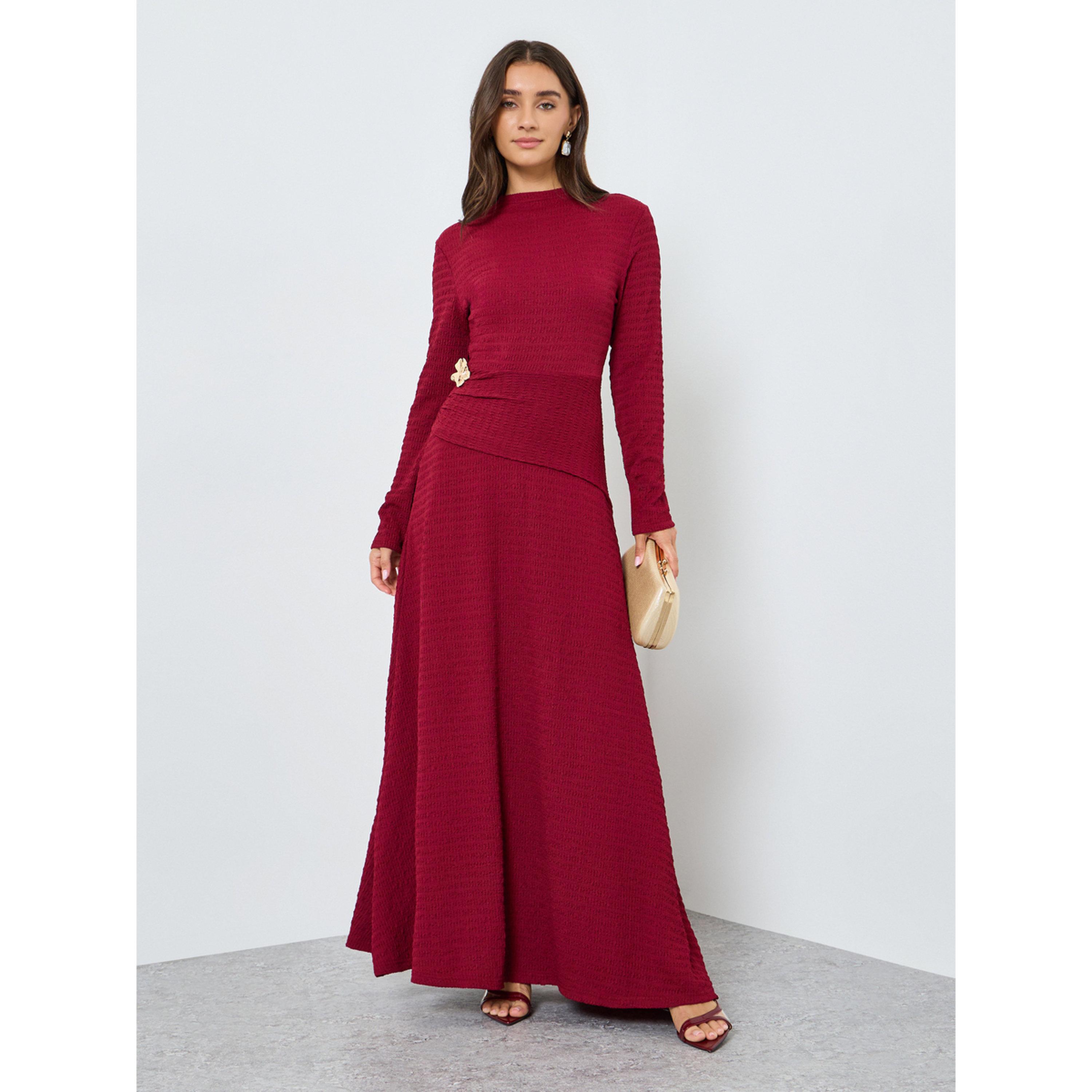 فستان طويل محبوك بقماش بارز-women-clothing-dresses-image-3