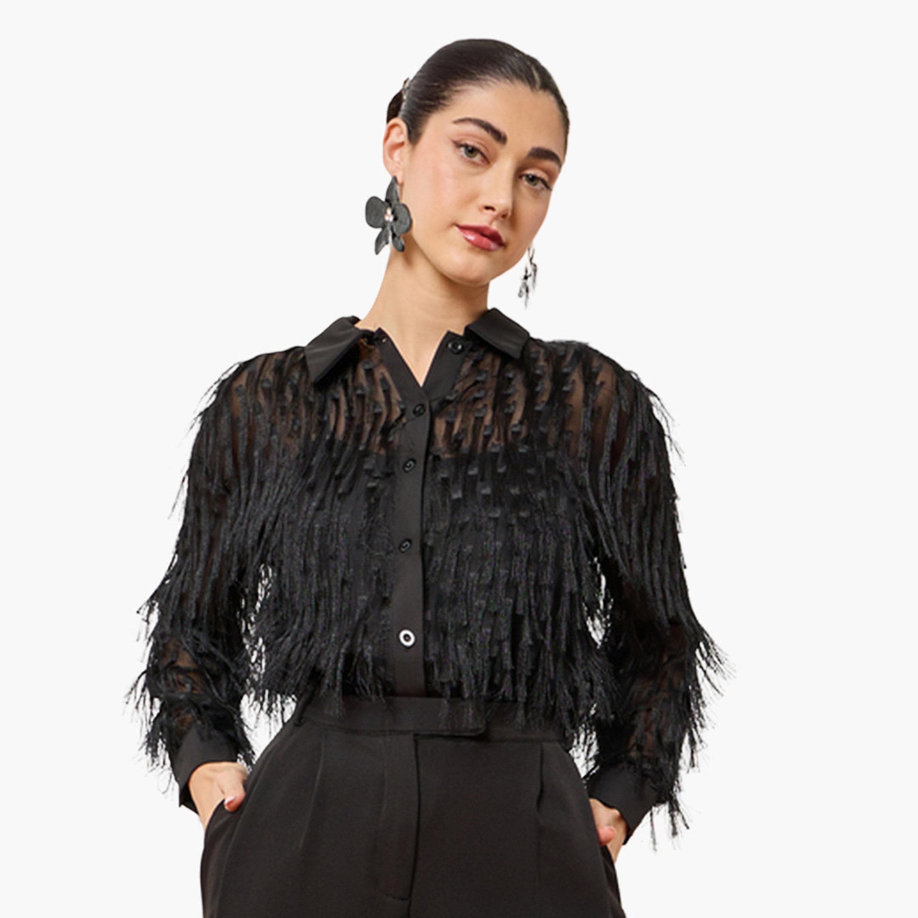 بلوزة بأزرار وتفاصيل شراشيب أسود-women-clothing-shirtsandblouses-shirts-image-1