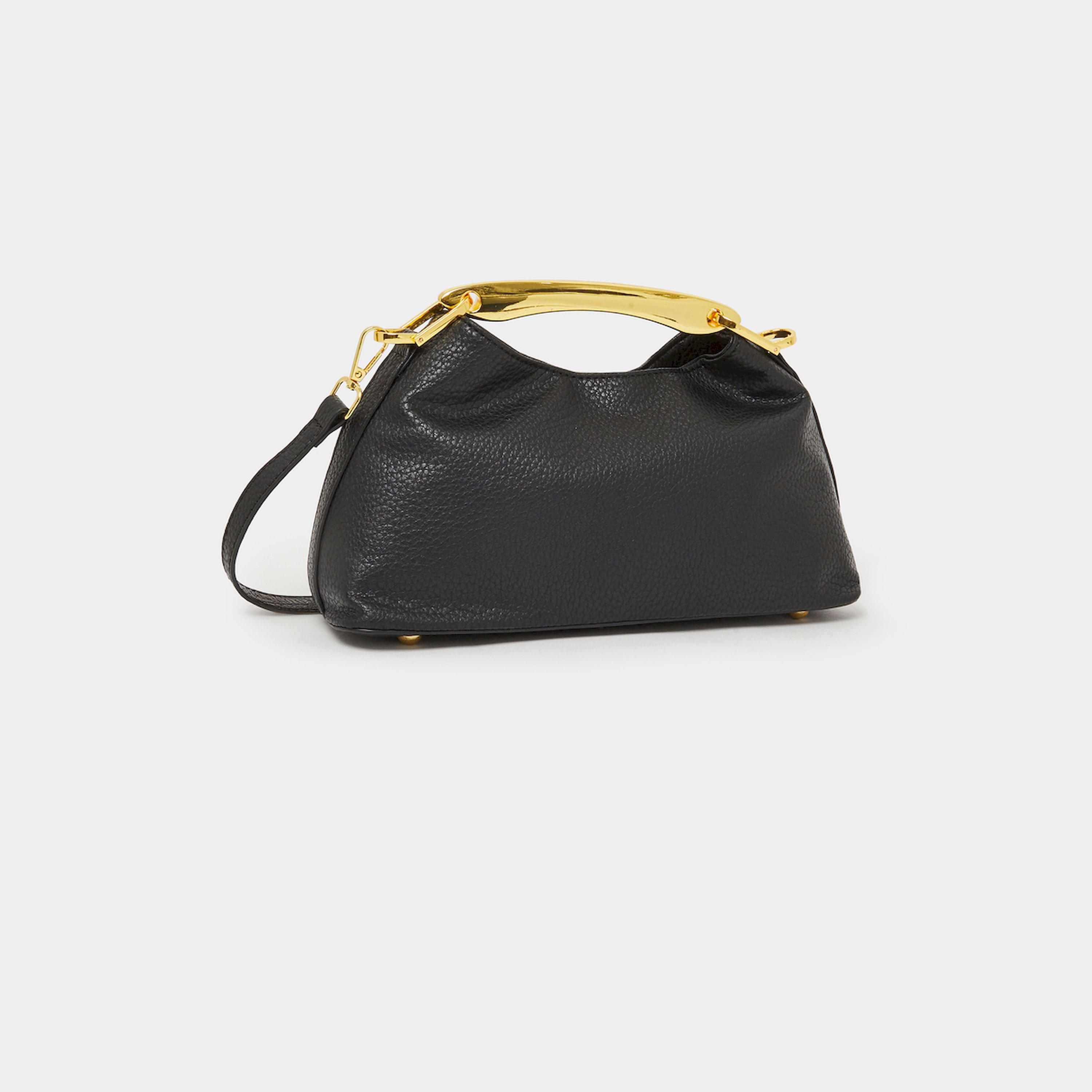 Styli Black Leather Satchel with Gold Handle-women-bagsandwallets-handbags-image-1