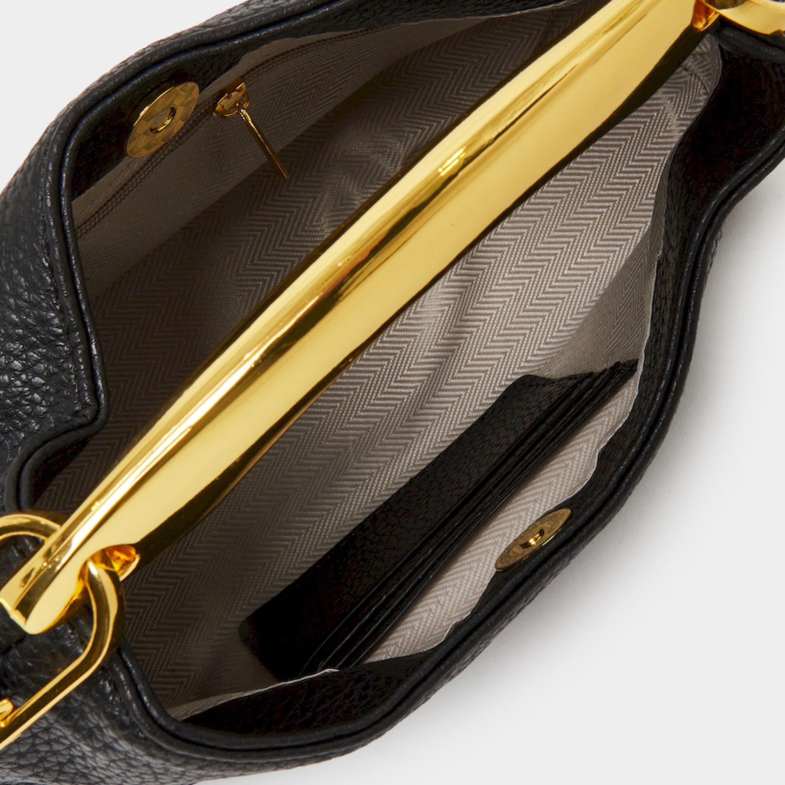 Styli Black Leather Satchel with Gold Handle-women-bagsandwallets-handbags-image-4