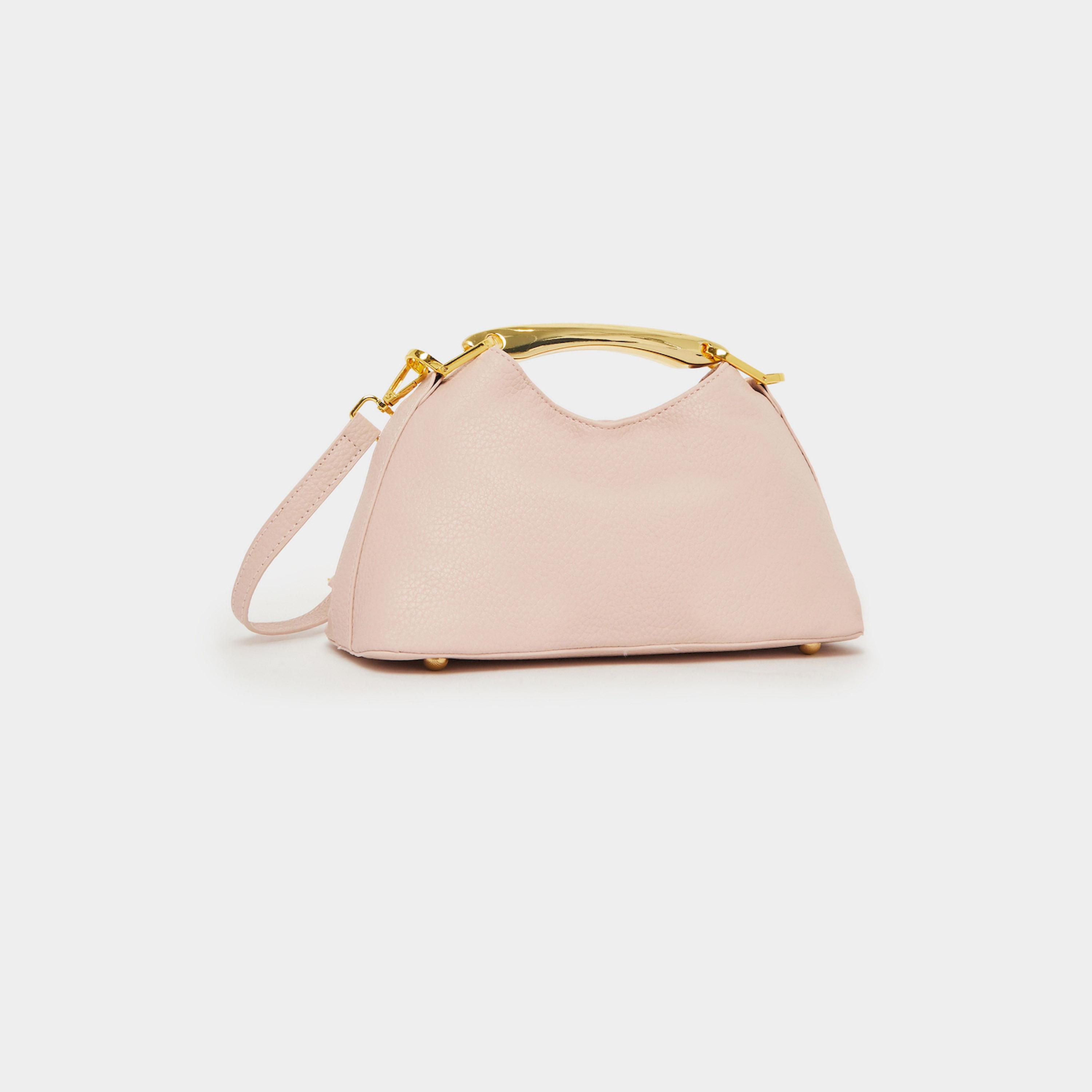 Styli Blush Pink Triangle Handbag with Gold Handle-women-bagsandwallets-handbags-image-1