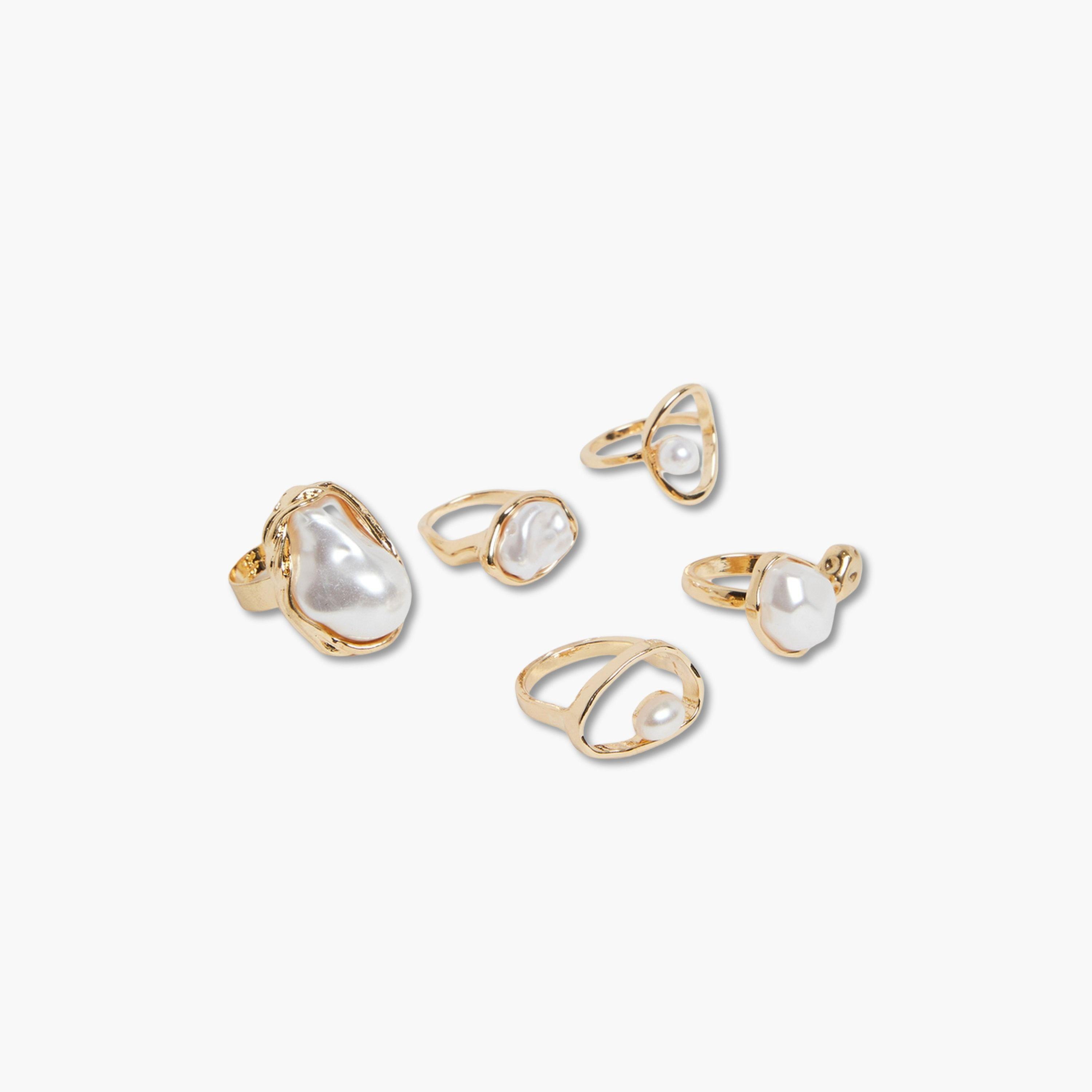 Styli Pack of 5 - Gold-Tone Pearl Statement Rings-women-watchesandjewellery-jewellery-rings-image-1