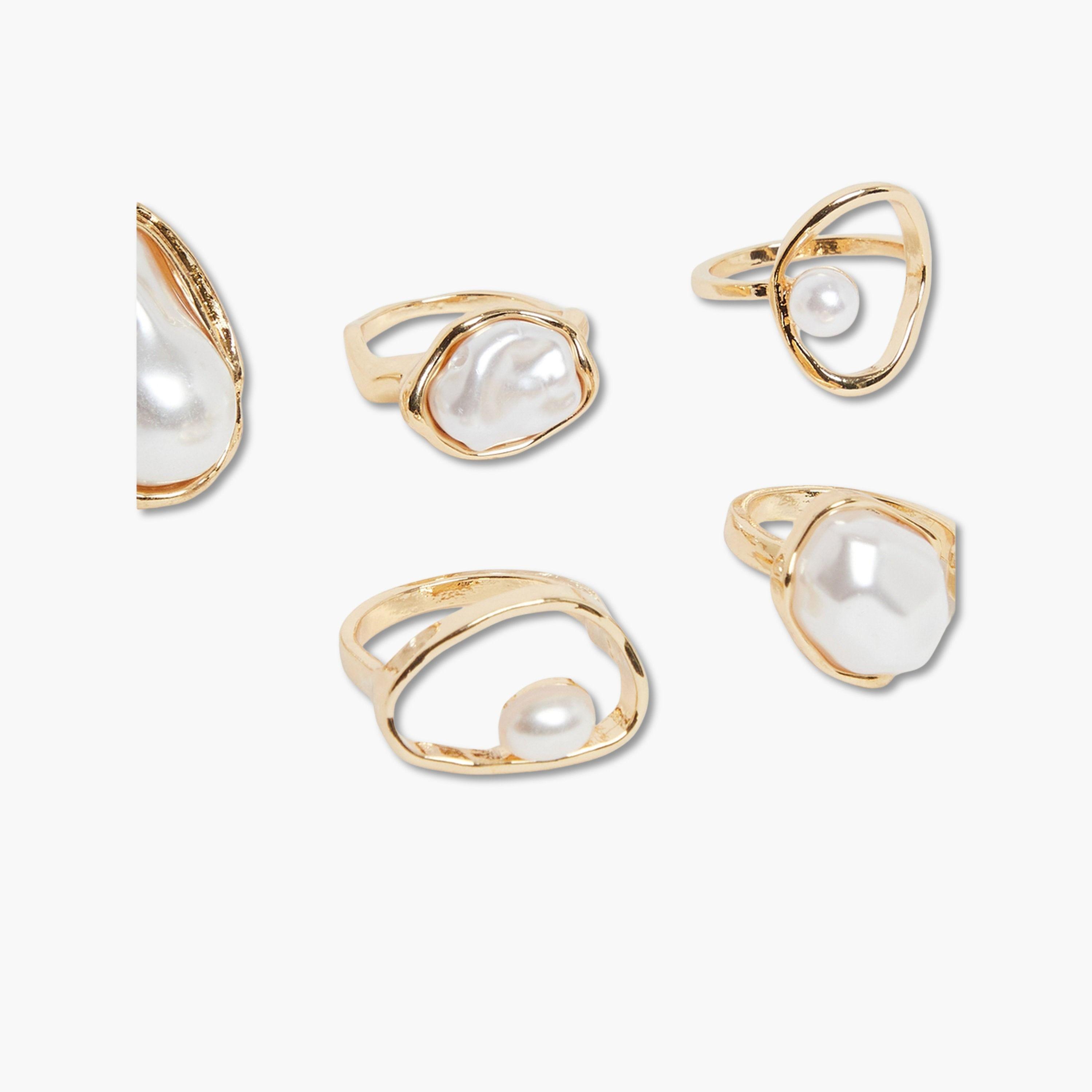 Styli Pack of 5 - Gold-Tone Pearl Statement Rings-women-watchesandjewellery-jewellery-rings-image-2