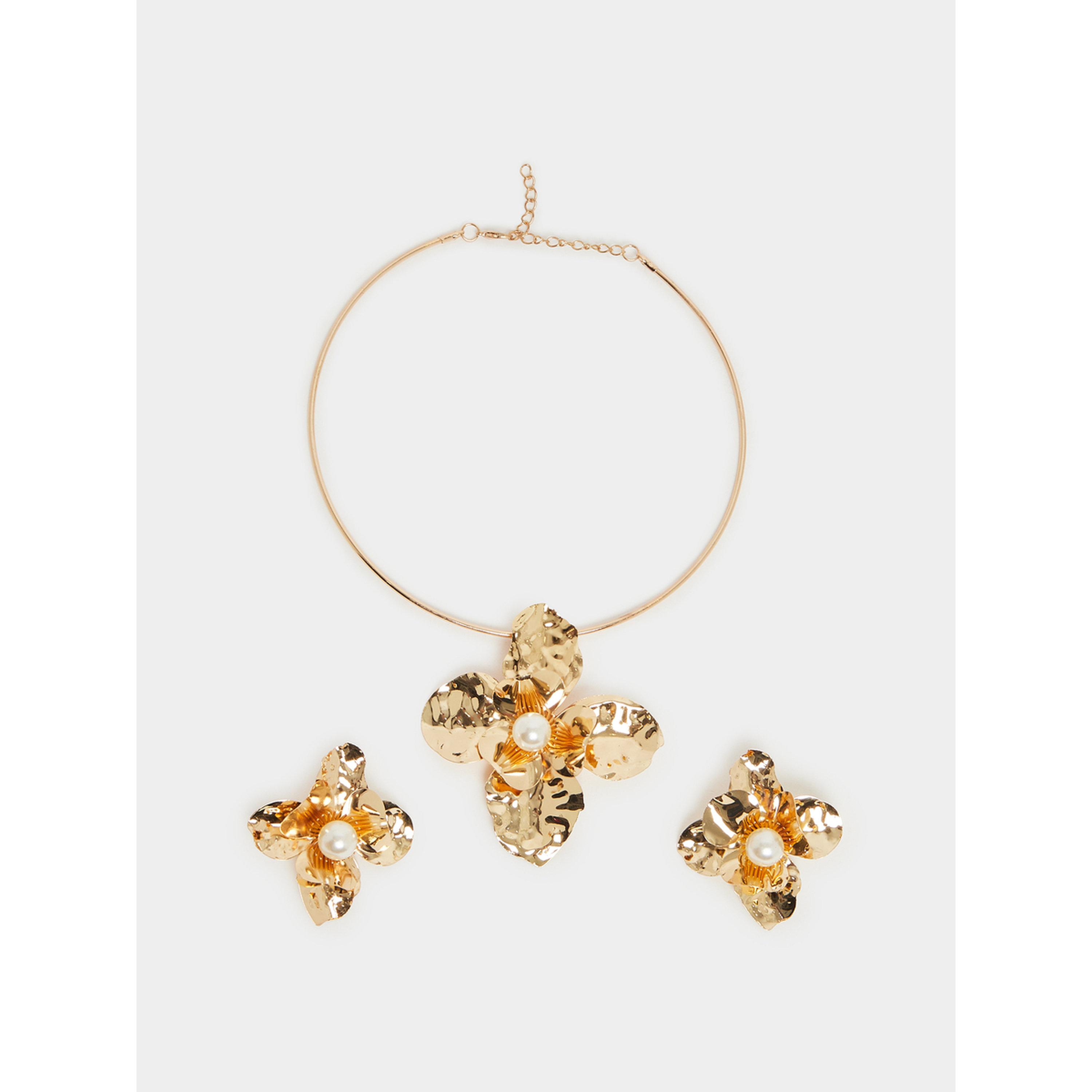 Styli Gold Floral Choker and Earring Set-women-watchesandjewellery-jewellery-jewellerysets-image-1